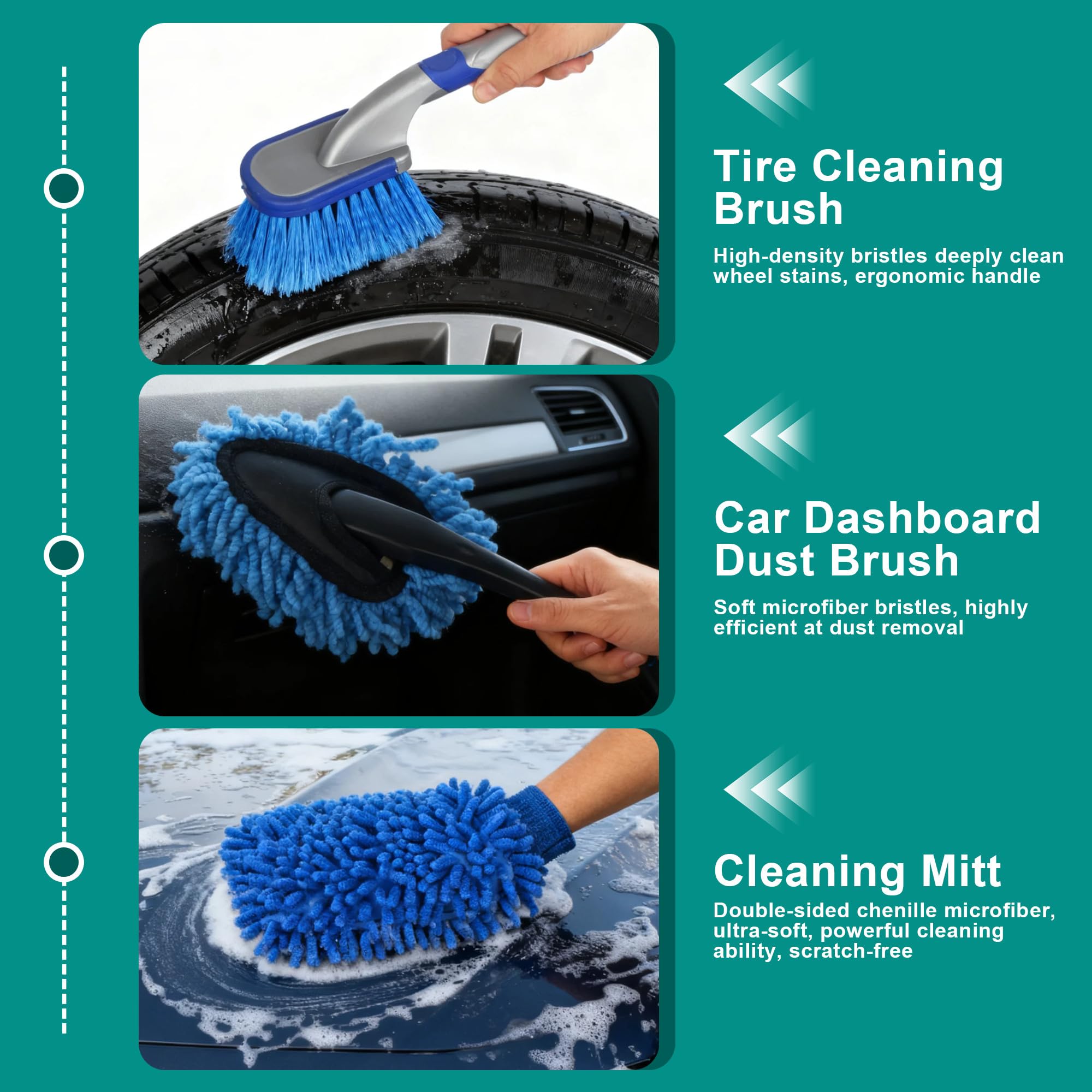 31 Pièces Kit Nettoyage Voiture avec Sac de Transport, Brosse Detailing Auto et Éponges de Polissage, Brosse Nettoyage Voiture,pour Nettoyage des pneus,Sortie d'air Auto Intérieur & Extérieur