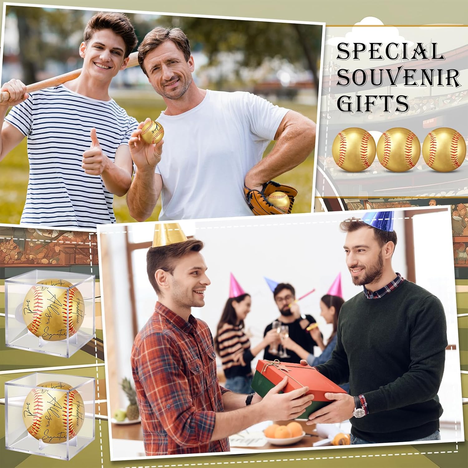 Soulchen Gold Autograph Baseball Gifts 9 Inch Blank Baseballs with Display Case 2026 Class Ball Graduation Gift for Father Son Trophies Anniversary College Coaching Gift Awards