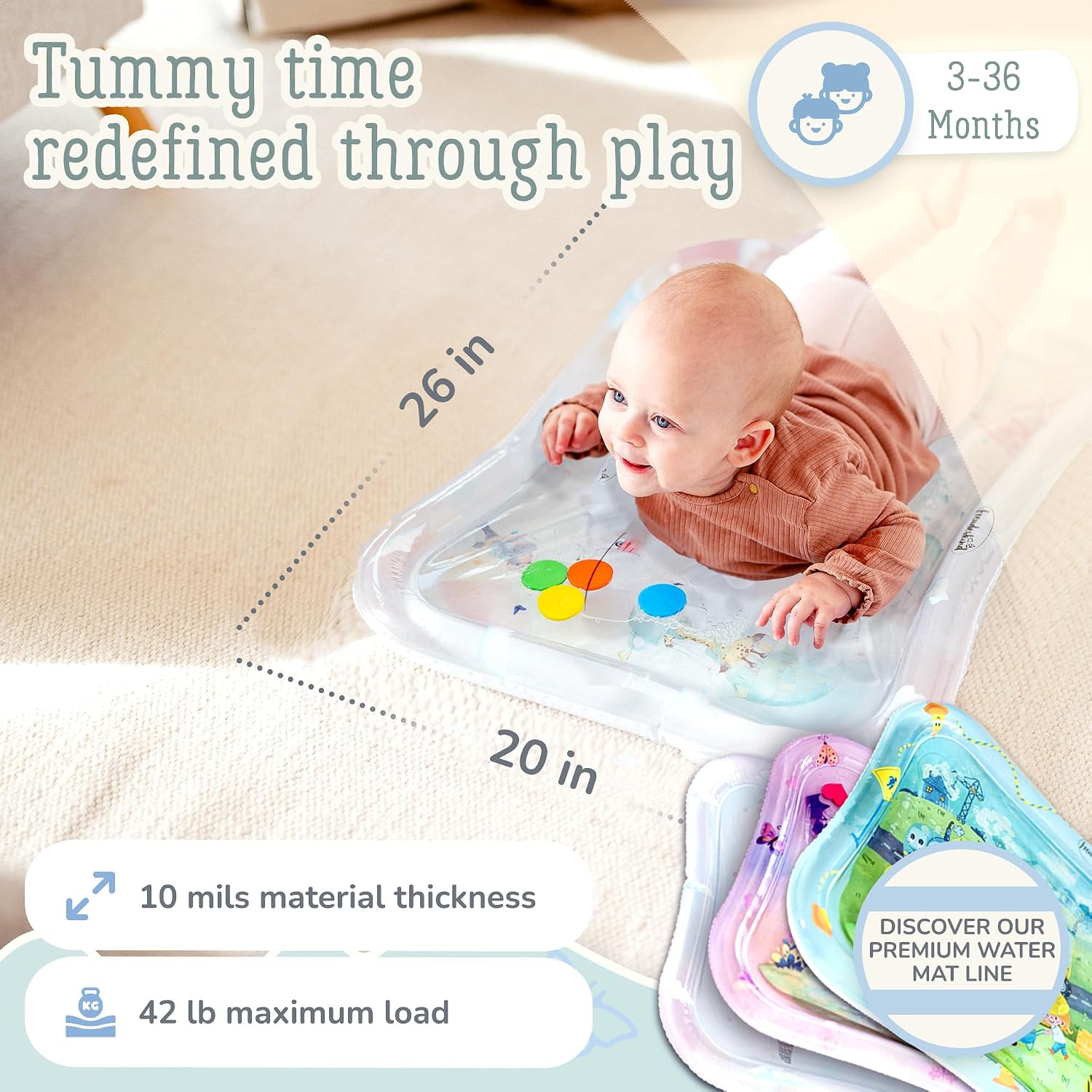 Tummy Time Water Mat for Babies – Sensory Baby Water Play Mat – Award-Winning Infant Activity Mat for Motor Development – Premium, Baby-Safe Water Tummy Time Mat – Circus Animals Small image 5