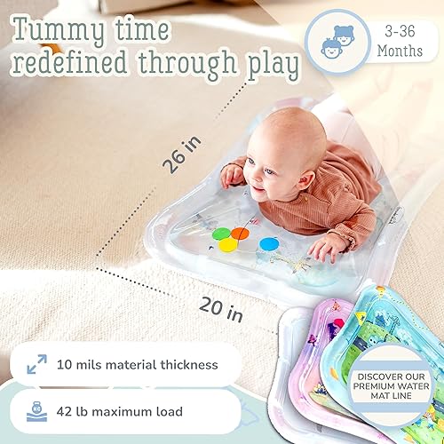 Miniatura 5 de Tapete de juego acuático de alta calidad, galardonado tapete de agua inflable para el tiempo boca abajo, desarrollo sensorial y motor diseñado por