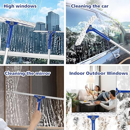 Miniatura 6 de Escobilla de ducha para ventana con 2 almohadillas de microfibra, escobilla de goma de 14 pulgadas con mango de aluminio de 59 pulgadas de largo