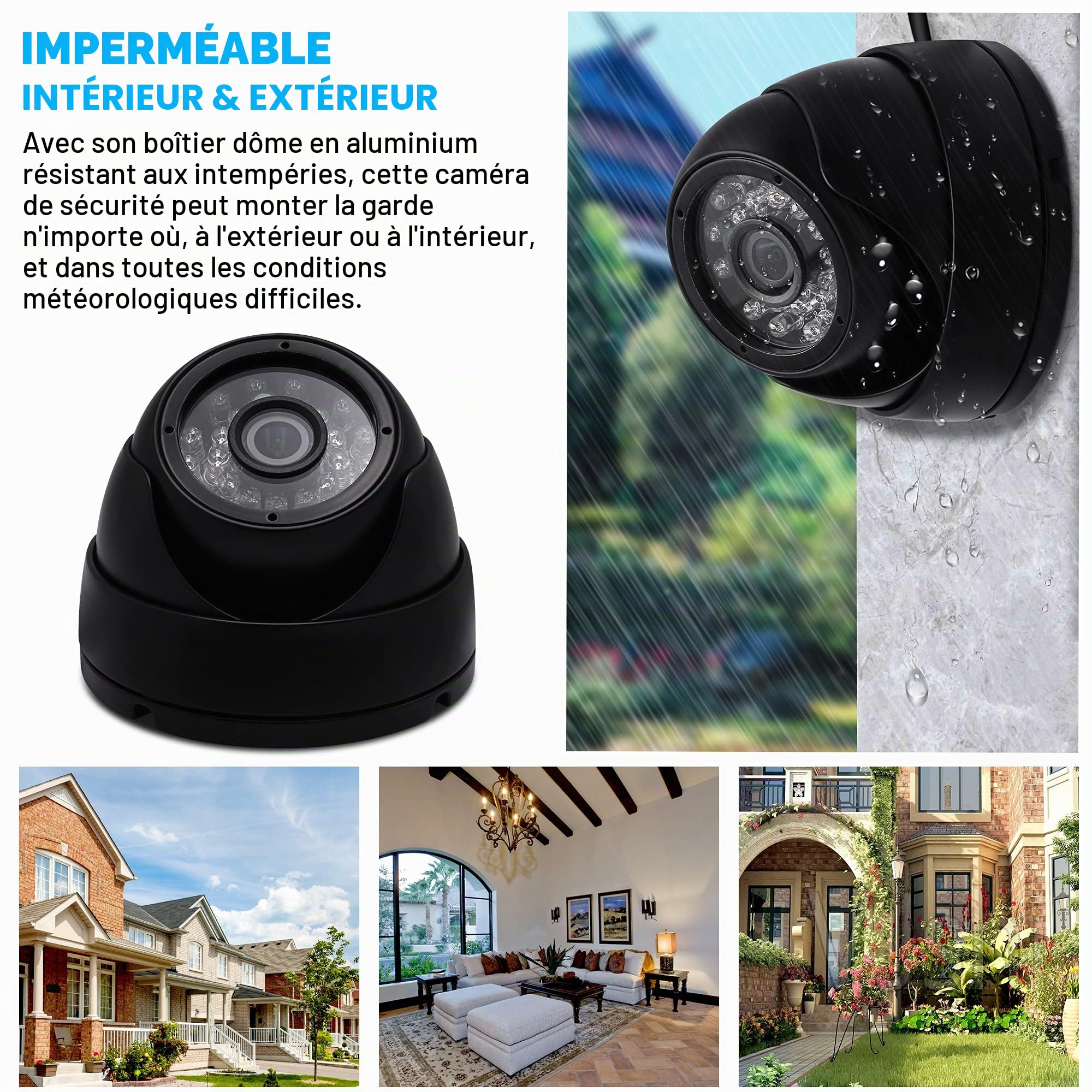ELP Caméra dôme USB étanche 720p pour intérieur et extérieur avec vision de jour et de nuit avec LED infrarouge, caméra de surveillance USB avec objectif de 3,6 mm