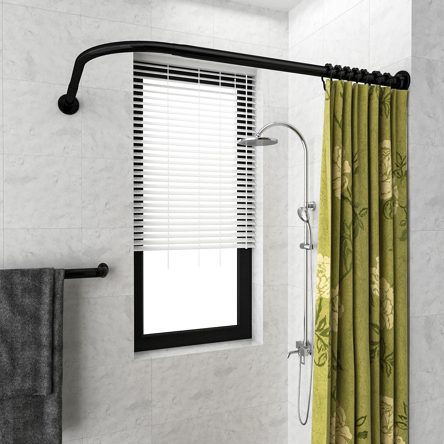 Tringle à rideau de douche d'angle réglable en forme de L en acier inoxydable 304-70-100 cm x 120-165 cm - Installation sans perçage pour baignoire d'angle avec crochets gratuits