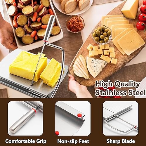 Miniatura 3 de Cortador de queso con cuchilla, cortadores de queso para bloque de queso de acero inoxidable resistente a escala de tamaño preciso, cortador de
