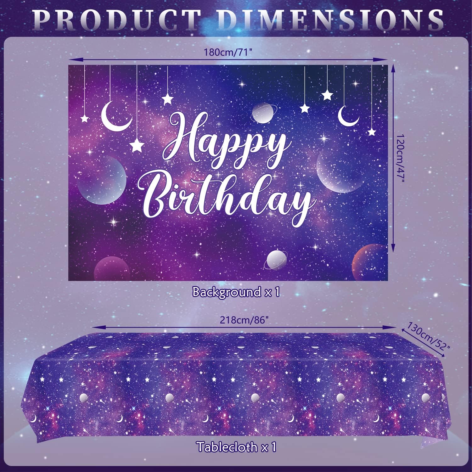 Galaxy Party Supplies,Includes Space Galaxy Birthday Backdrop, Plates, Napkins, Cups ,Tablecloth, Balloons,Foil Balloons, for 20 Guests Galaxy Outer Space Theme Birthday Party Decoration - Image 5