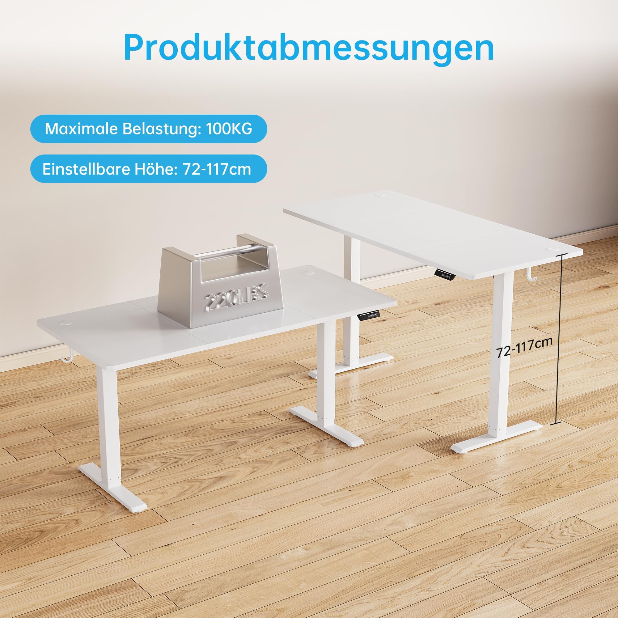 Zstar Elektrischer Schreibtisch höhenverstellbar mit Memory | 120 × 60 cm, 3 Speicherpositionen, Steh-Sitz-Tisch mit 2 Haken für Büro und Wohnzimmer