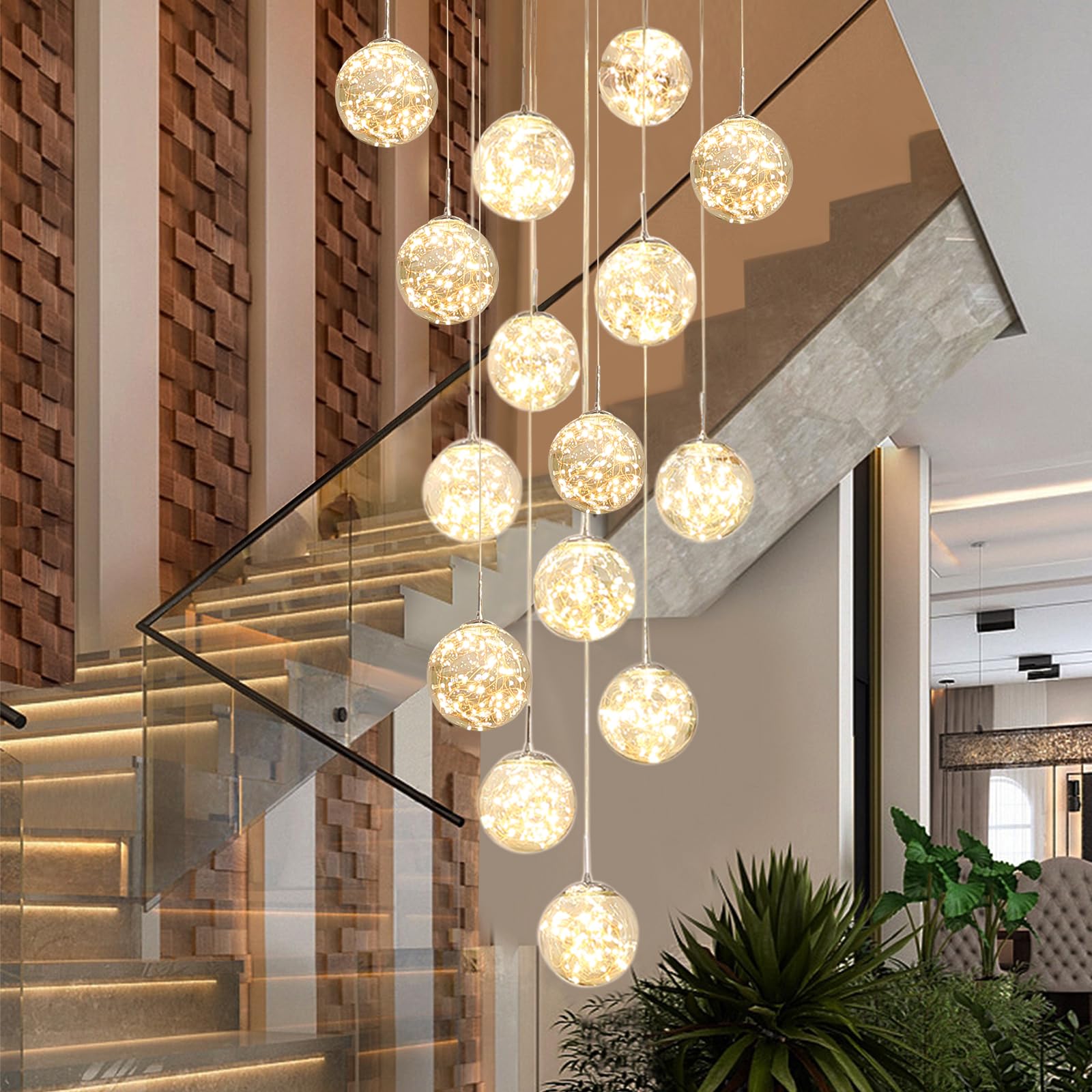 15-Light Foyer Chandeliers for High Ceilings LED Staircase Chandelier Large Chandeliers for High Ceilings, Entryway Modern Lighting Fixture Villas and Stairs, Adjustable Length 23" W x100 H,75W