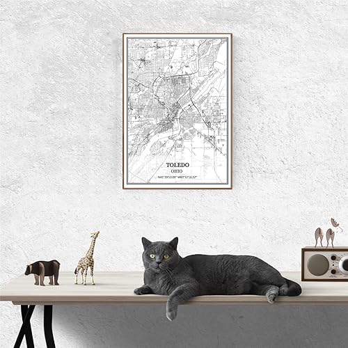 Miniatura 3 de TANOKCRS Toledo Ohio USA America Map - Póster impreso en lienzo sin marco, moderno mapa blanco y negro, regalo de recuerdo, decoración del hogar, 20