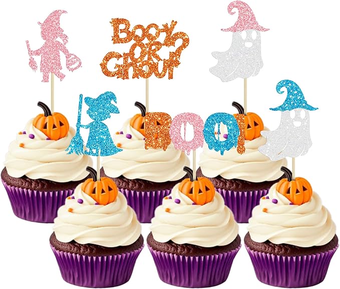 Boo Halloween Cupcake Topper 12 Stück Pro Packung Dekoration Kuchen Glitzer Schaum Schwarz