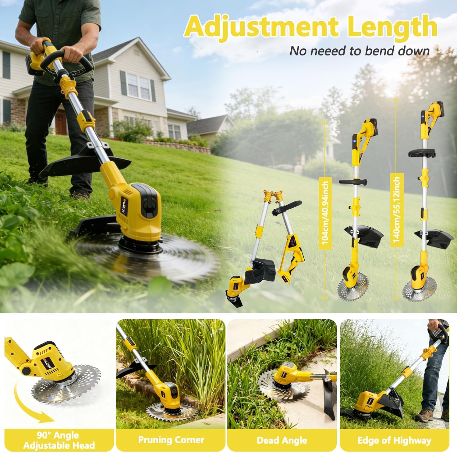 3-in-1 Cordless Weed Wacker, Grass Trimmer/Lawn Mower/Brush Cutter with LCD Display, (2 x 4.0Ah Batteries & Charger), Electric Weed Eater for Yard and Garden (900W Brushless Motor, 4 Blades)