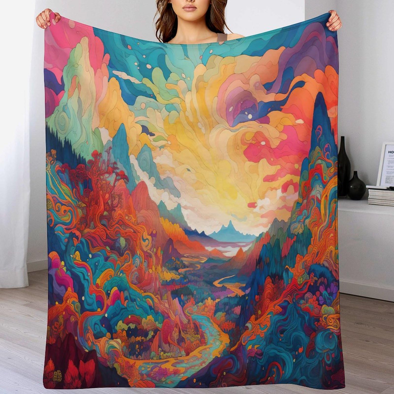 Plaid lit abstrait en flanelle douce pour vos soirées cocooning