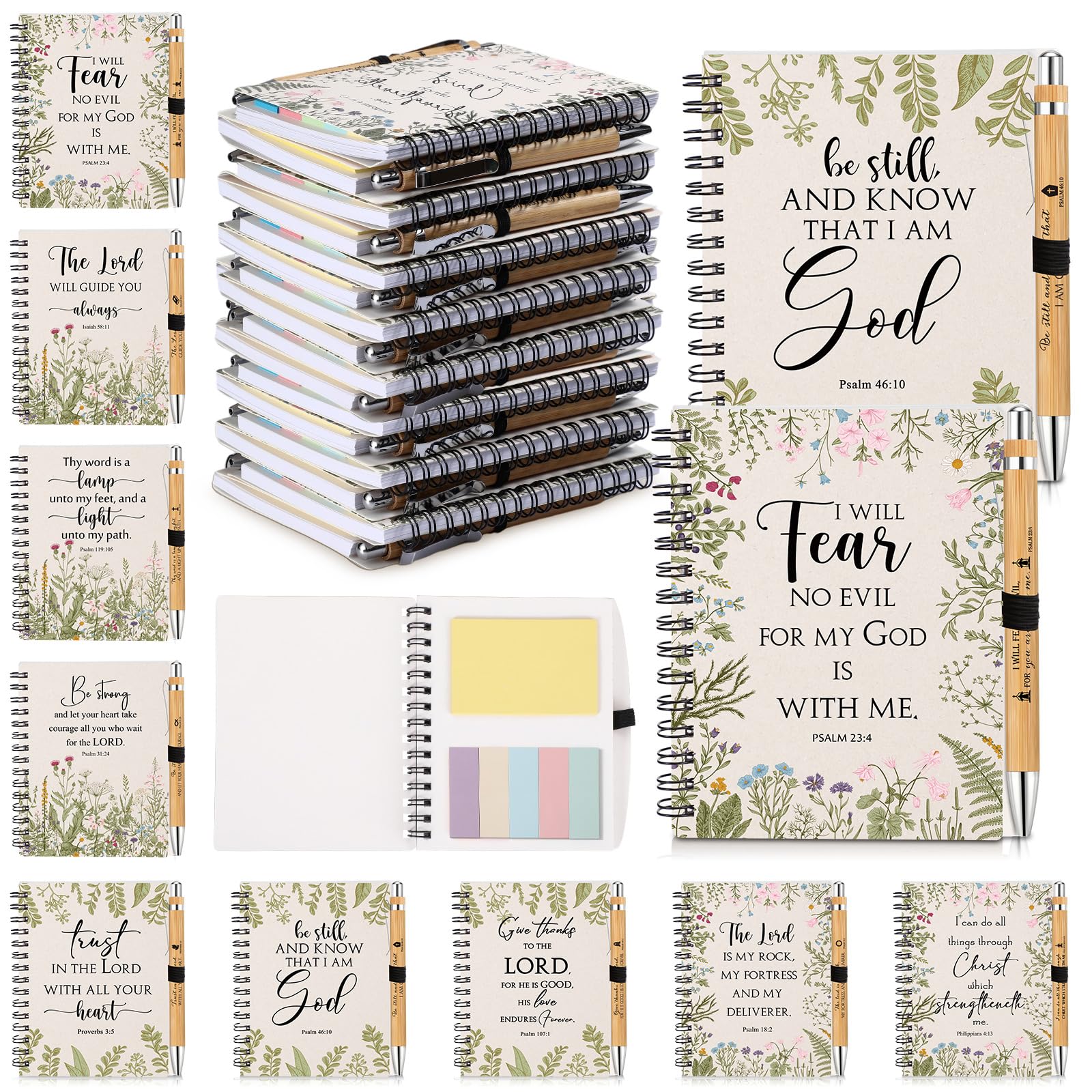 10 Sets Christian Gifts Bulk Spiral Notebook with Sticky Note Pen, White