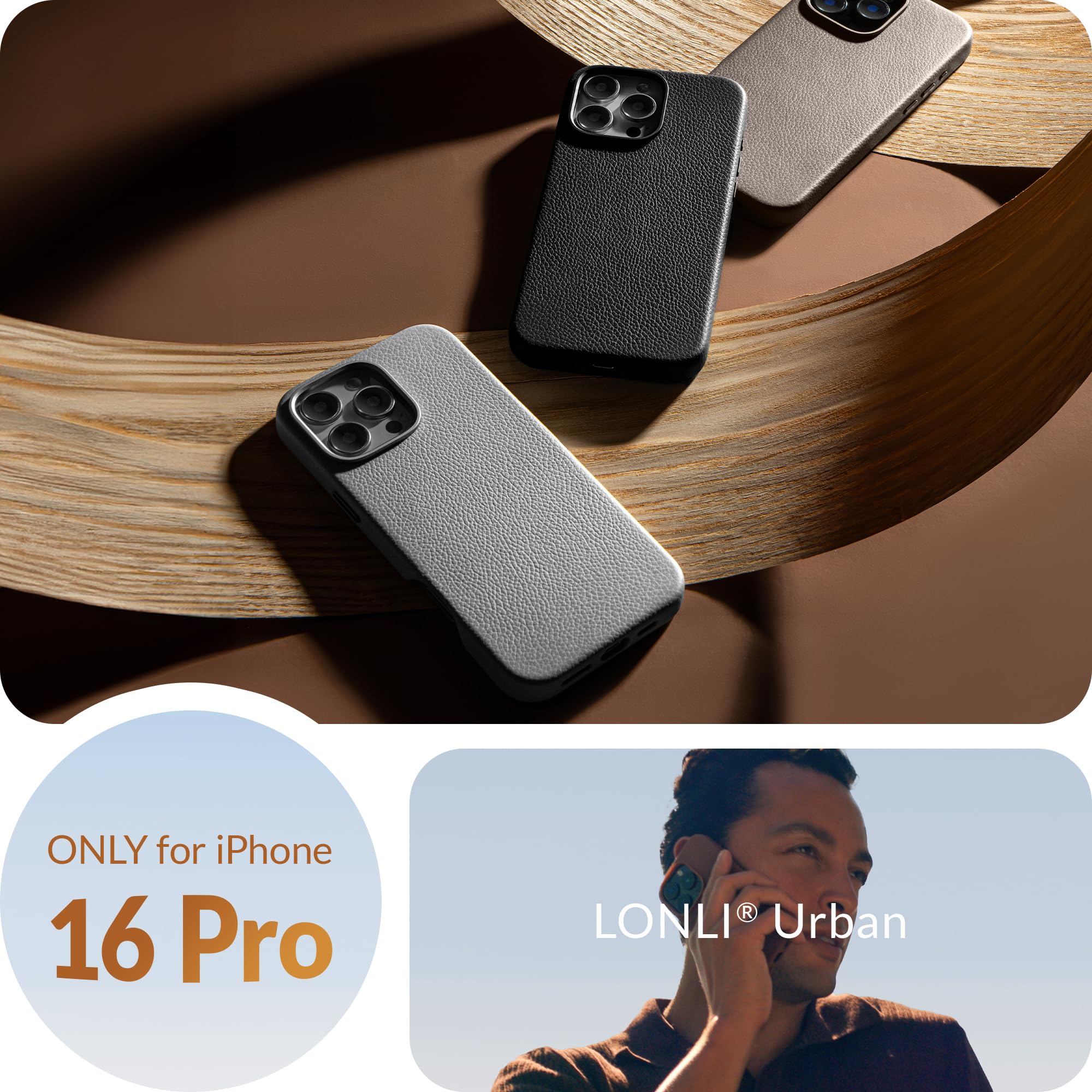 LONLI Urban, for iPhone 16 Pro, European Genuine Pebble Leather Phone Case, European Elegance, Modern Design - Image 2