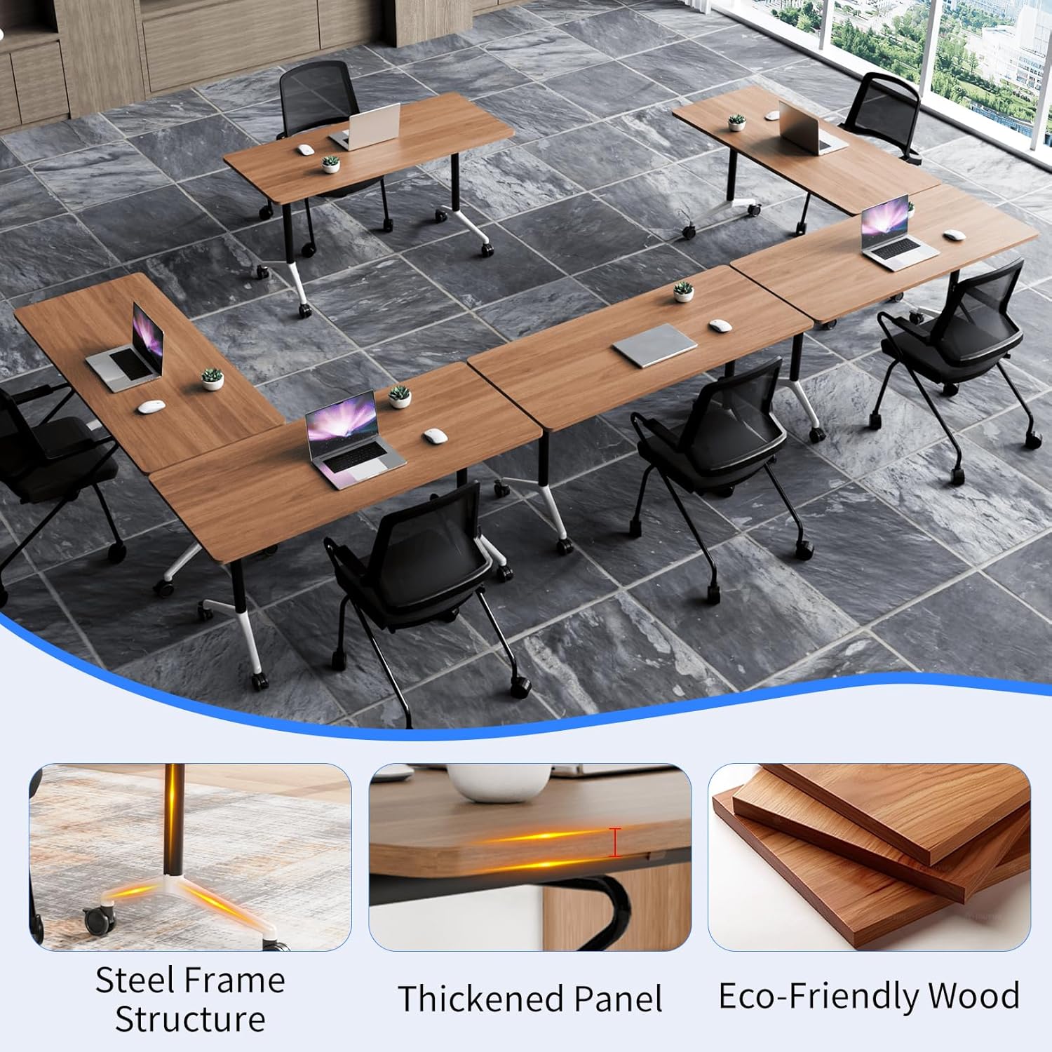 Conference Table,Modular Folding Conference Room Tables with Wheels,Flip Top Mobile Training Table for 2-16 Person,Modern Meeting Seminar Tables for Office,Classroom(6,47.2in,Walnut)