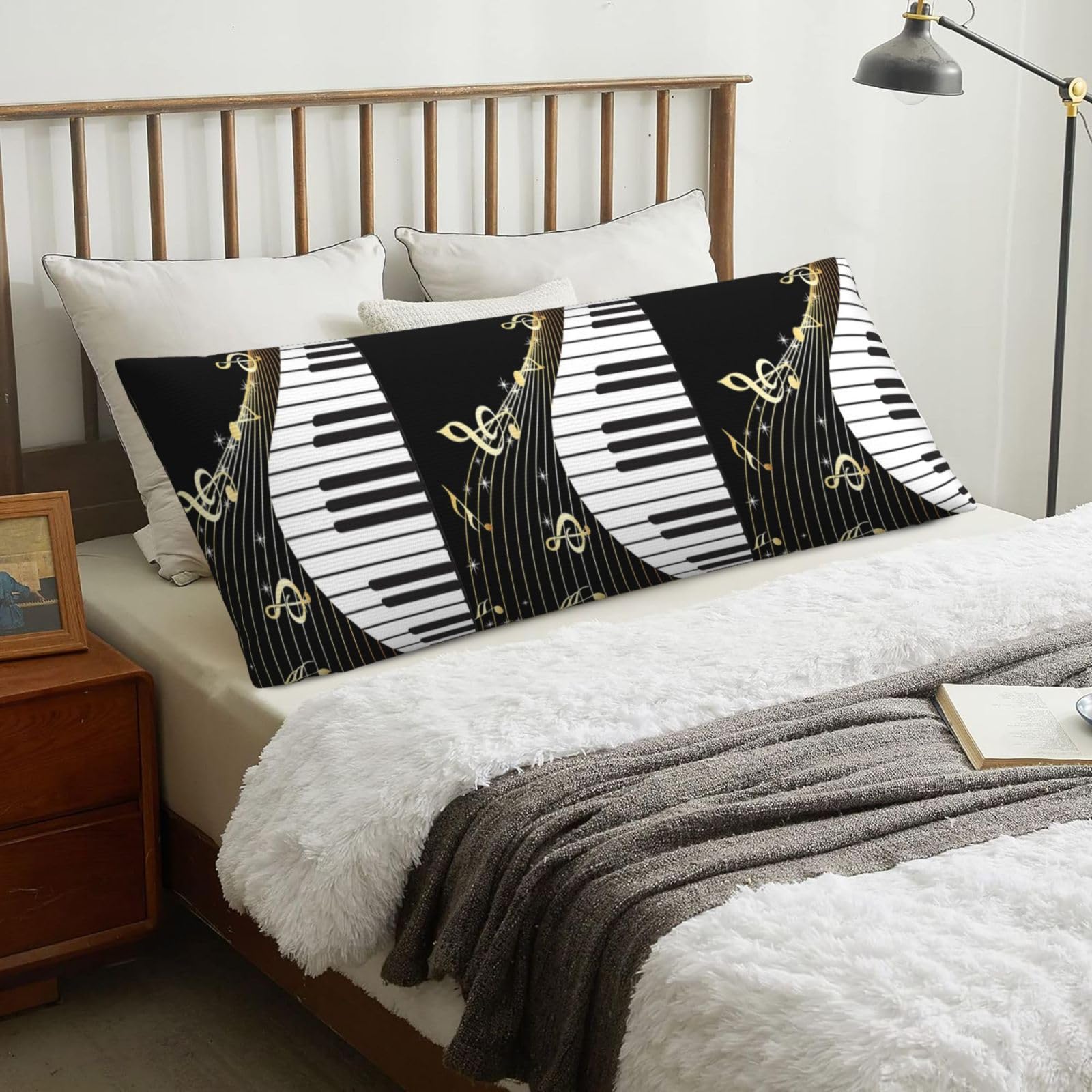 Piano Keyboard Music Note, Body Pillow Cover with Zipper,Long Body Pillowcase 20 x 60 in