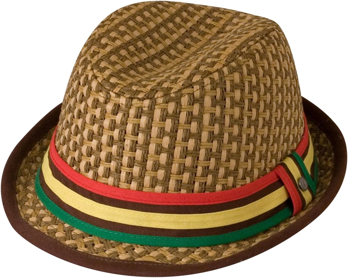 Oversized Stingy Brim Fedora Hat - Pinch Front, Paper Straw, Striped Band (XL-2XL)
