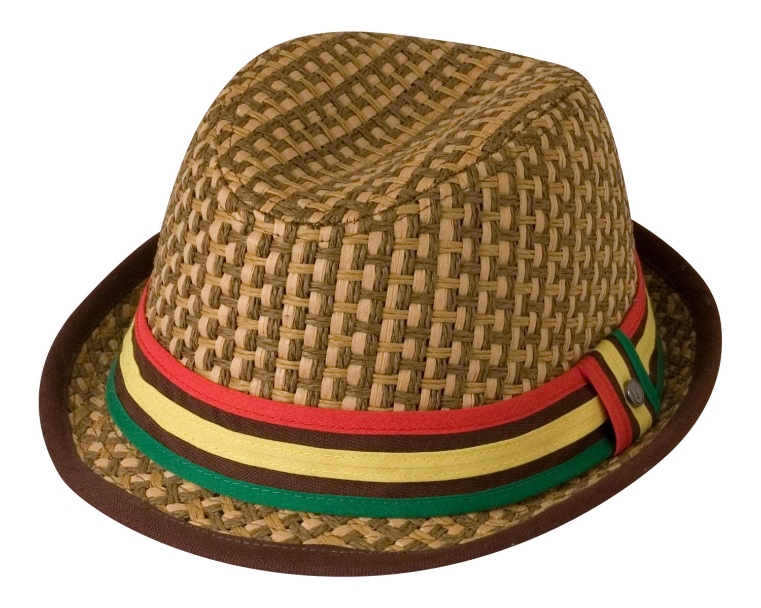 Gamble & Gunn 'Shanklin' Stingy Brim Mod/Ska Fedora Hat with Rasta Band (56cm) Brown