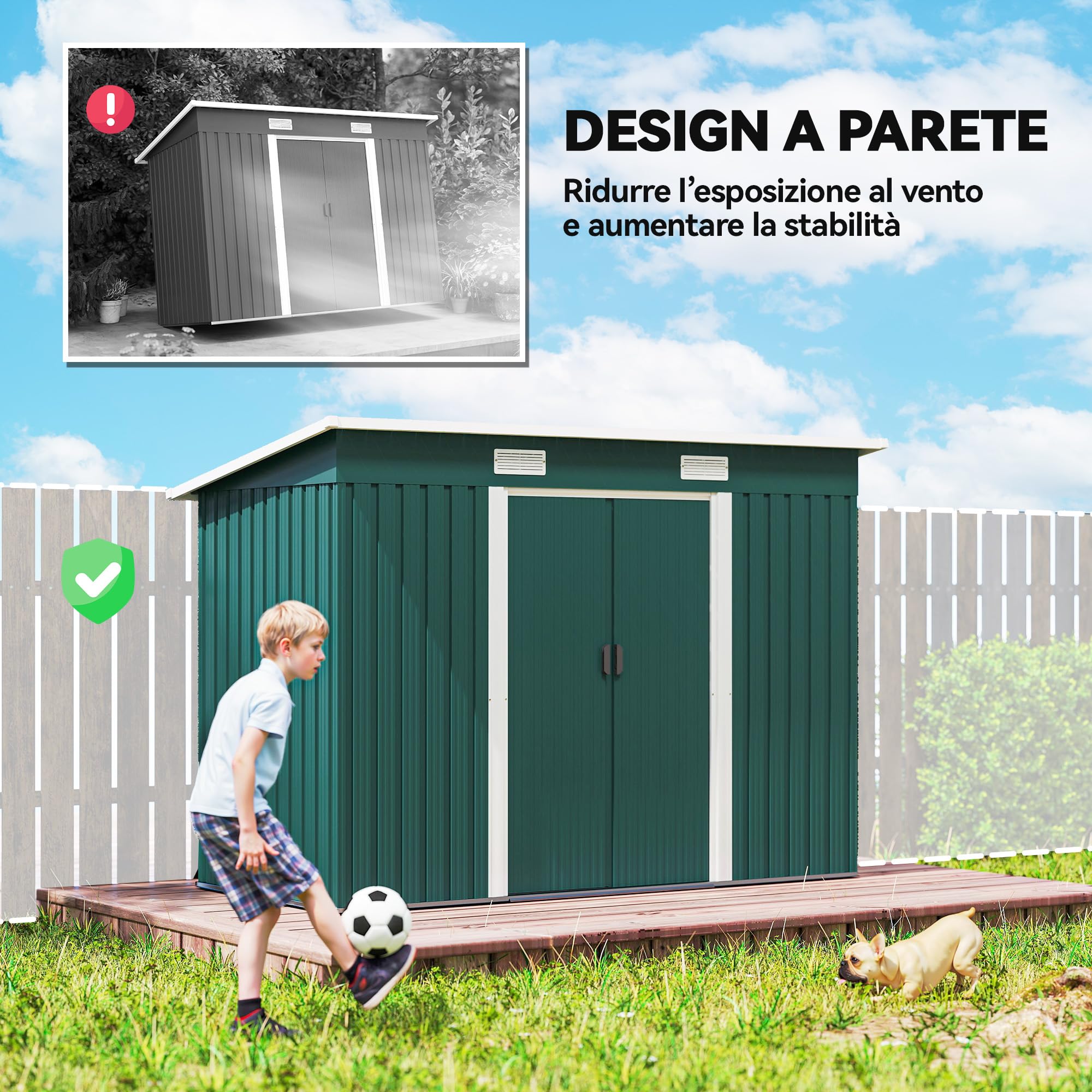 Outsunny Casetta da Giardino con Prese d'Aria 272x134x182 cm Verde Scuro