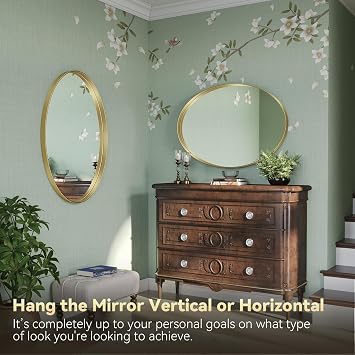 Brightify Gold Oval Mirror for Bathroom 28x40 Inch, Oval Vanity Mirror Gold Metal Frame, Modern Wall Mirror for Bedroom Living Room Farmhouse Fireplace Entryway, Hangs Horizontal or Vertical