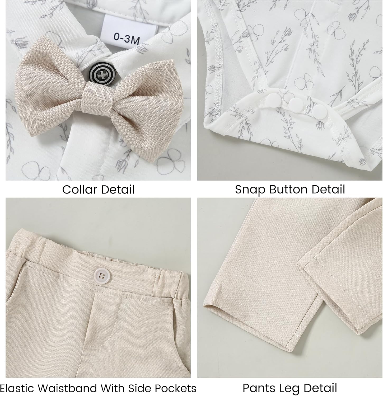 YALLET Baby Boy Clothes Suit 0-24 Months Infant Gentleman Outfits Formal Dress Shirt+Bowtie+Vest+Pants Set Baby Wedding Suits - Image 4