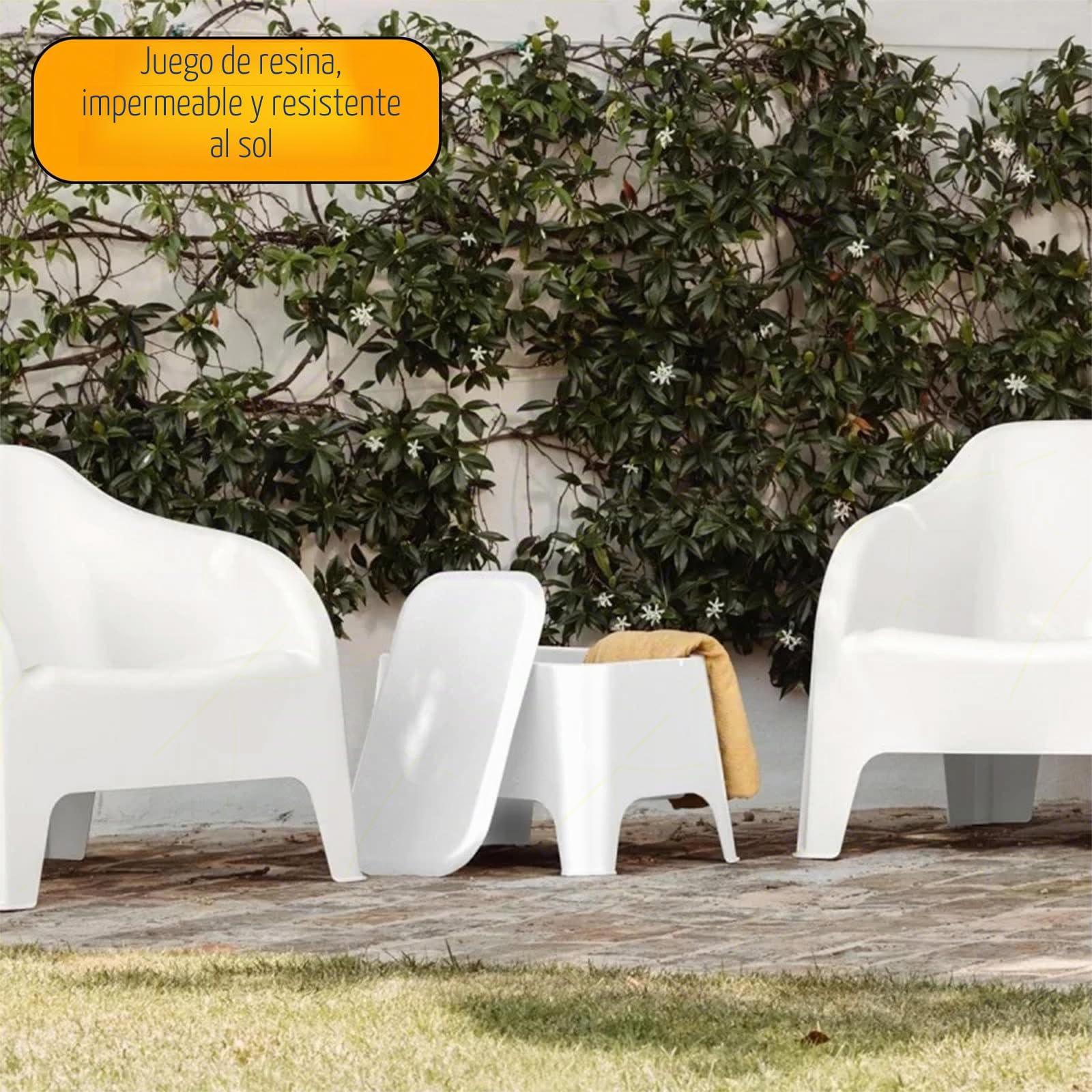 Sicignano - Sillón con reposabrazos de jardín, de resina, 79 x 76,5 x 70 cm de altura, impermeable, compacto, fácil de limpiar, para decoración de exterior, jardín, terraza, fabricado en Italia (1