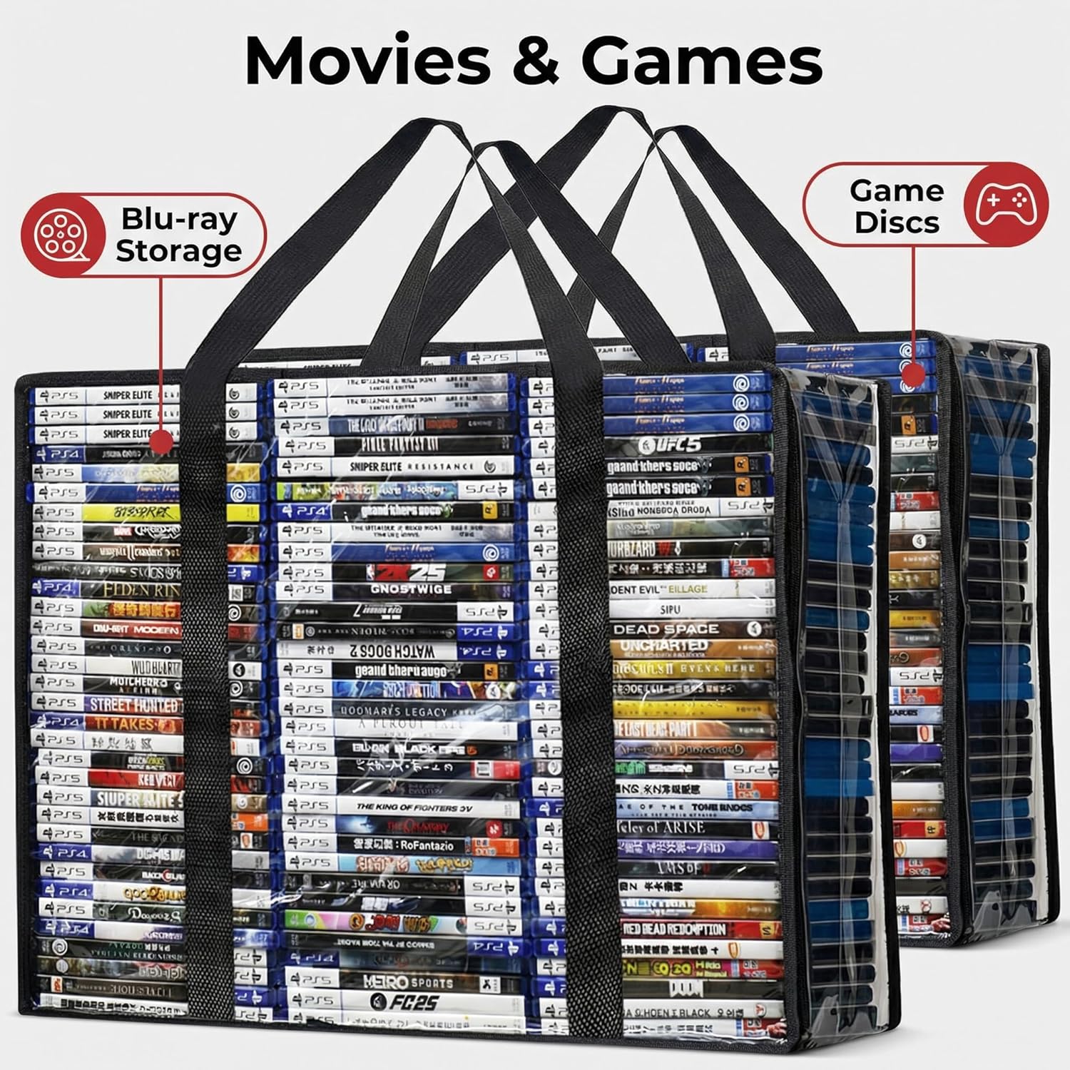DVD/Blu Ray Storage Bags, 2 Pack Portable Storage Boxes Hold 140 DVDs, 180 Blu-rays (70, 90 Each), Highly Clear Media Organizers for Storing Video Games, DVDs, Blu-rays, CDs - Image 8
