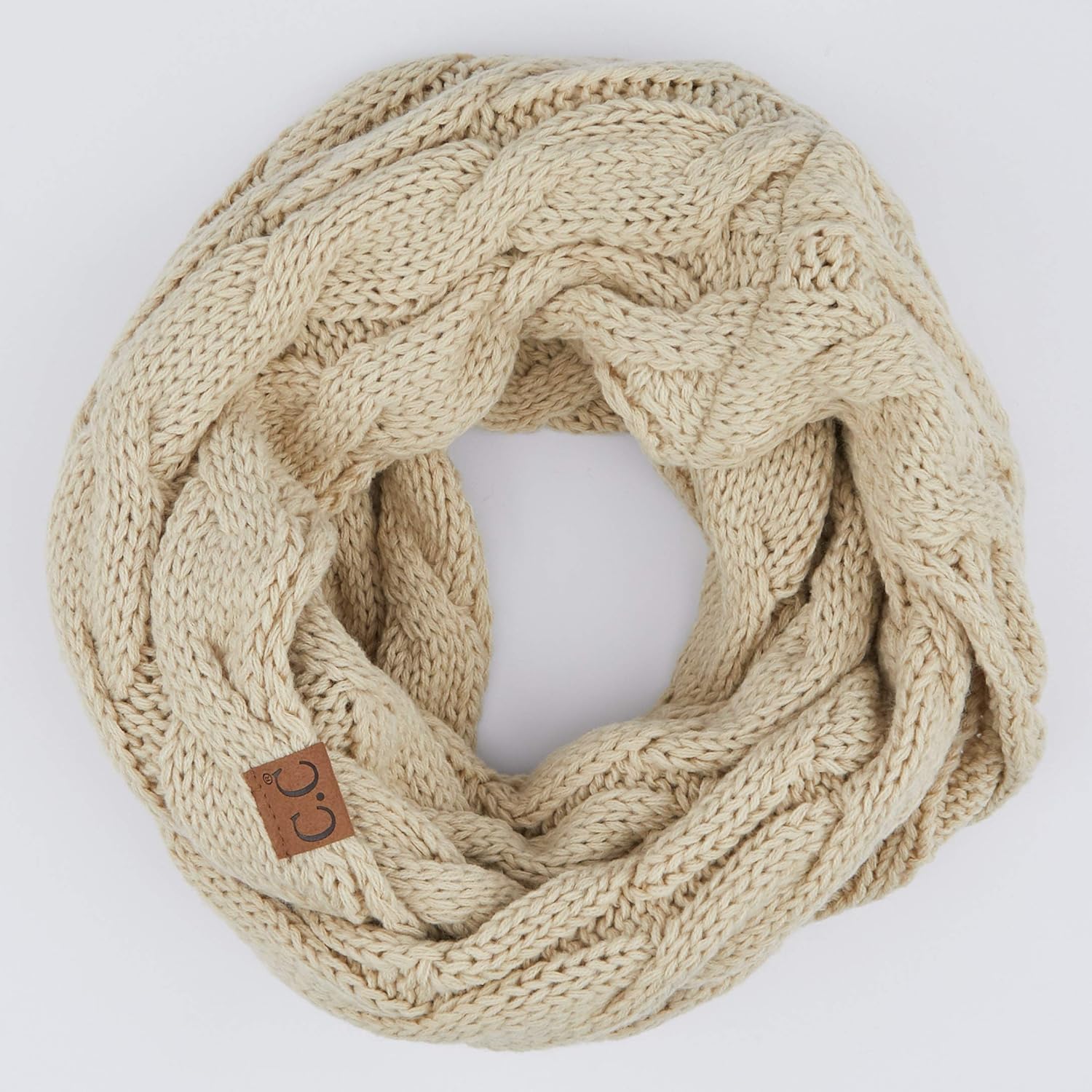C.C Solid and Multi Color Cable Knit Soft Infinity Scarf (SF-800) (Beige) - Image 2