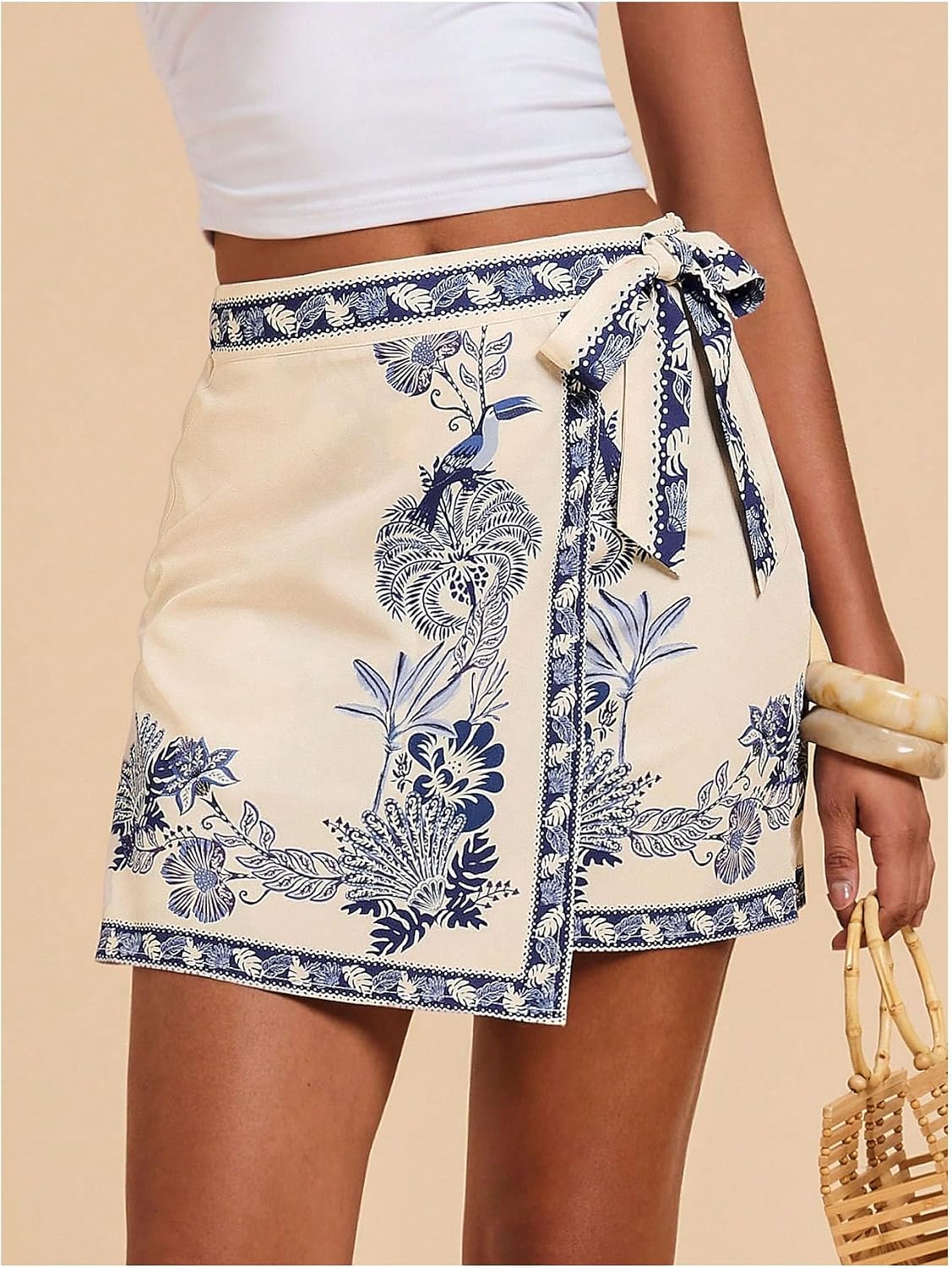 MakeMeChic Women's Summer Boho Wrap Mini Skirt Beach Vacation Short Skirts