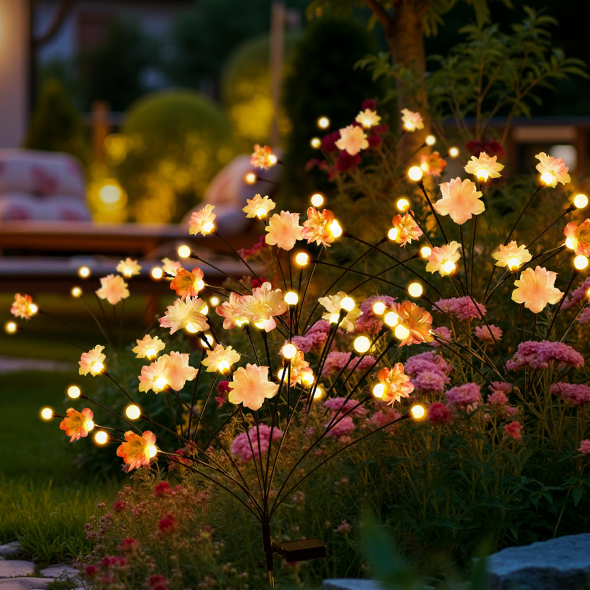 PATIOPIA Solar Lights Outdoor Garden Waterproof, Upgraded 60LEDs Outdoor Solar Swaying Flowers Lights, Firefly Garden Light for Pathway, Yard, Patio Decoration (6 Pack,Warm White)