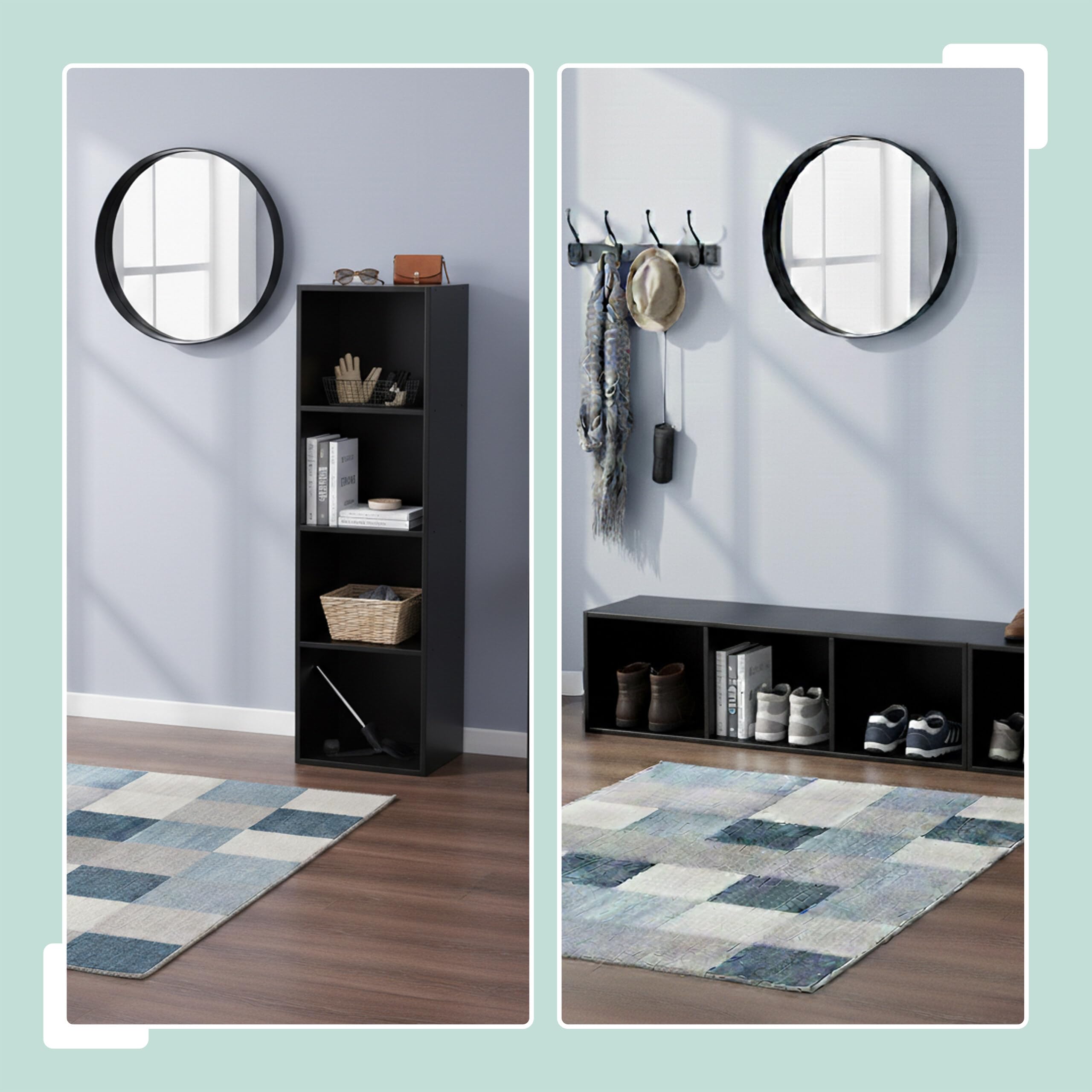 Relaxdays Libreria, HxLxP: 106 x 32 x 24 cm, 4 Scomparti, a cubi, Nero, Librerie per Soggiorno