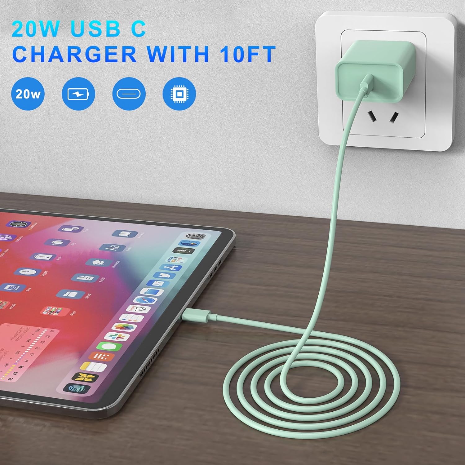 iPhone 17 16 15 Charger Fast Charging, 3 Pack PD 20W USB C Charger with 10FT Cord, USB C Cable Type C Chargers Block for iPhone 17/17 Pro/17 Pro Max/16/16 Plus/16 Pro/16 Pro Max/15/15 Pro（Green）