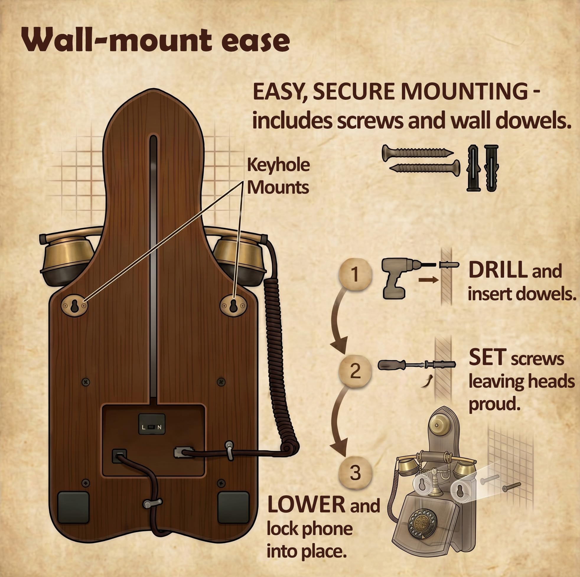 Amazon.com : Opis 1921 Cable Model D — Vintage Wall Phone, Real