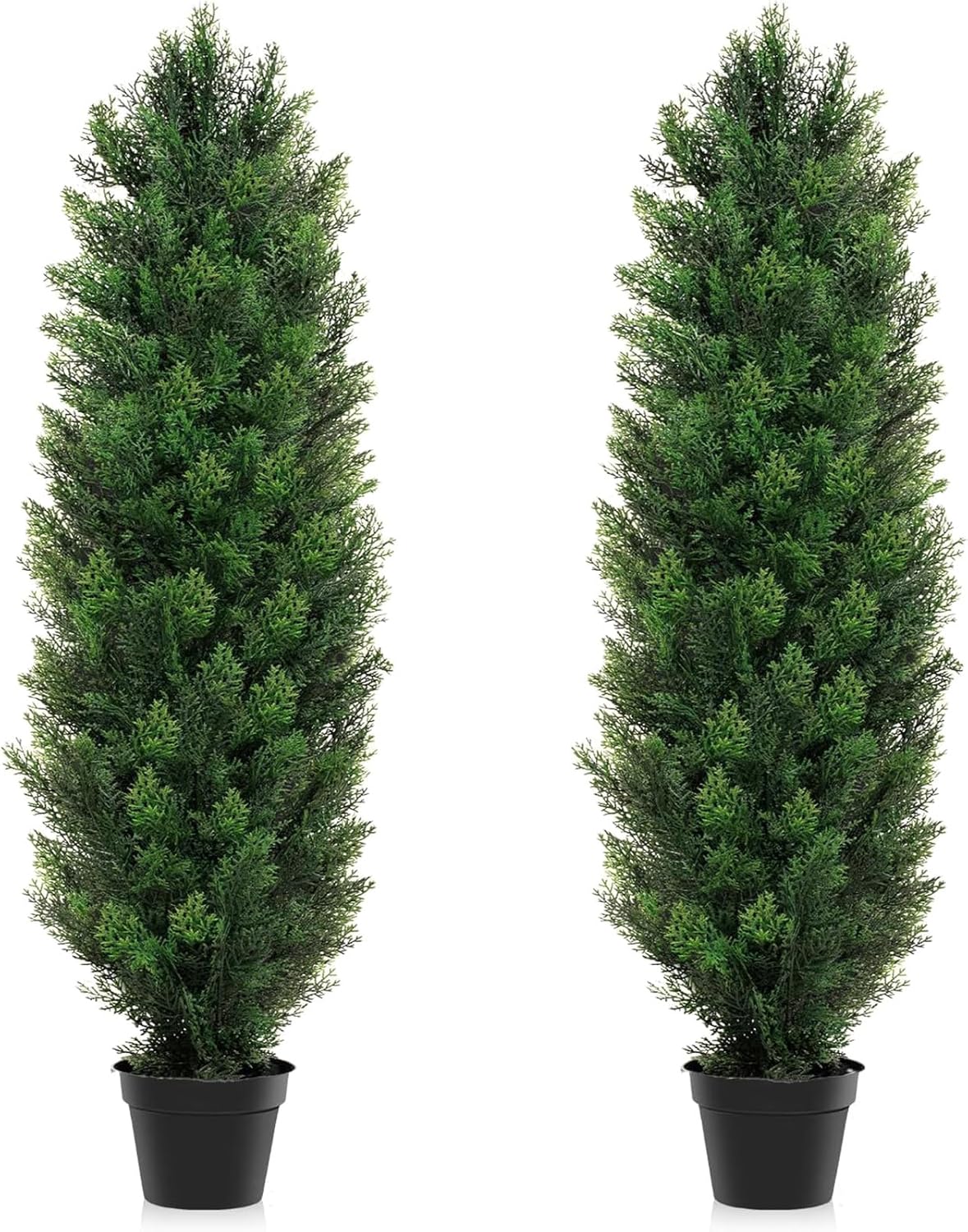 2 Packs 5ft Artificial Topiary Cedar Trees, UV Resistant Outdoor Fake Potted Plant Enjoy The Beauty of Nature Without The Hassle for Front Porch Garden
