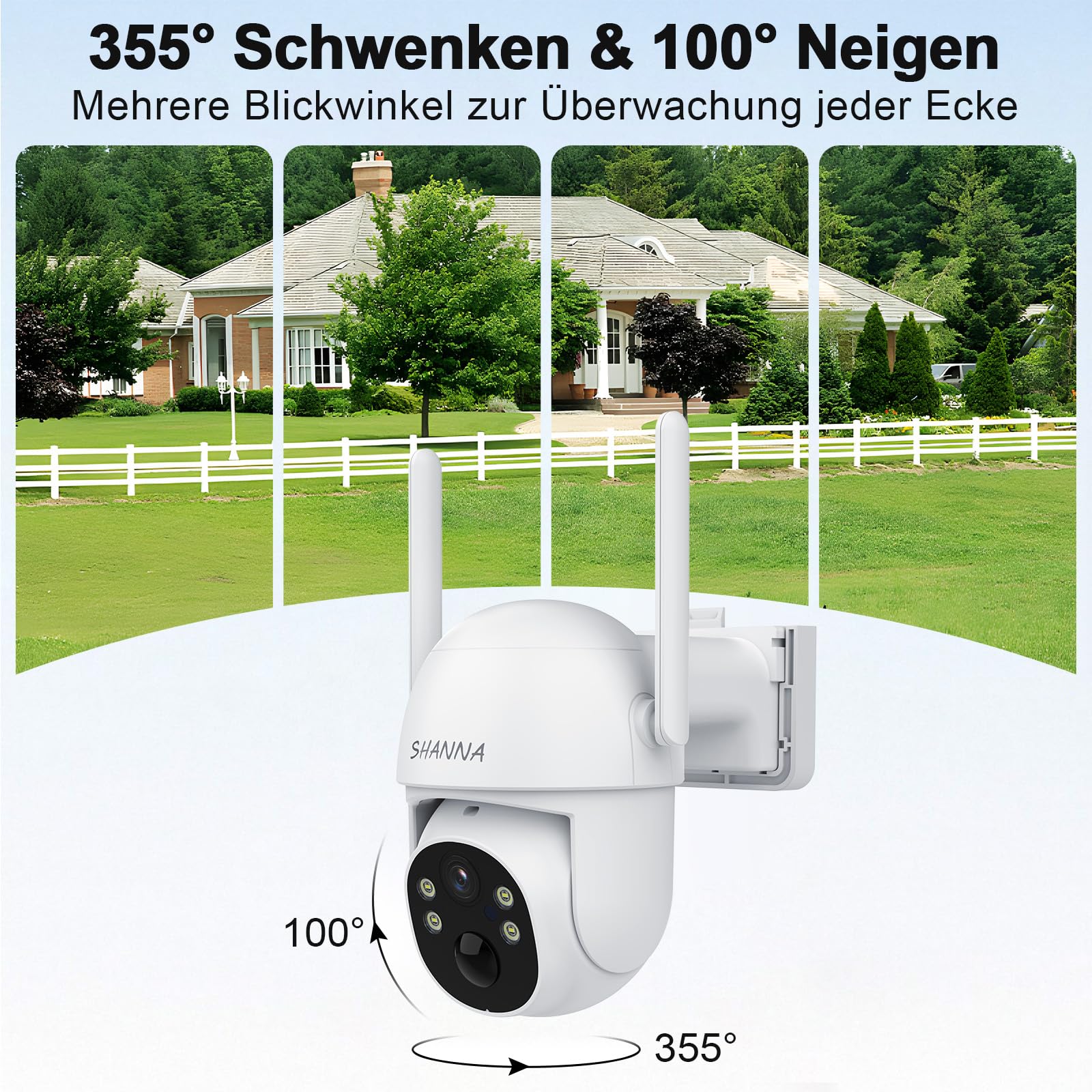[Lebenslange Kostenlose Unbegrenzte Daten] 4G LTE Überwachungskamera mit eSIM Karte,2K LTE Kamera ohne WLAN mit Akku 7800mAh,Farbnachtsicht,Automatischer Verfolgung,2-Weg-Audio,IP66,6-Watt-Solarpanel