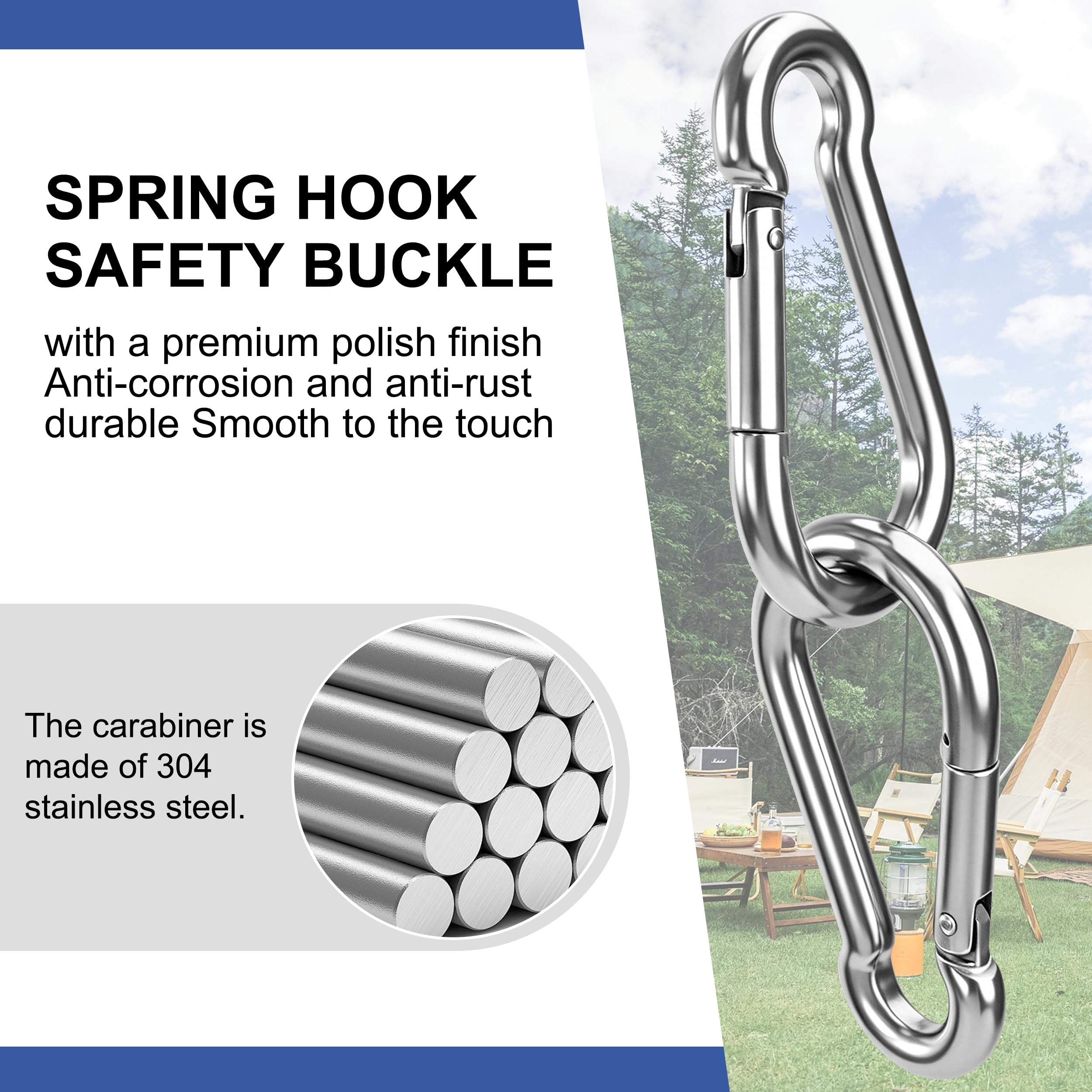 4pcs Moschettone in Acciaio inox, 30x3mm Moschettoni antiruggine con chiusura a scatto, Portante sicuro 30kg, Ideale per portachiavi, Campeggio, Viaggi, Pesca ed Escursionismo