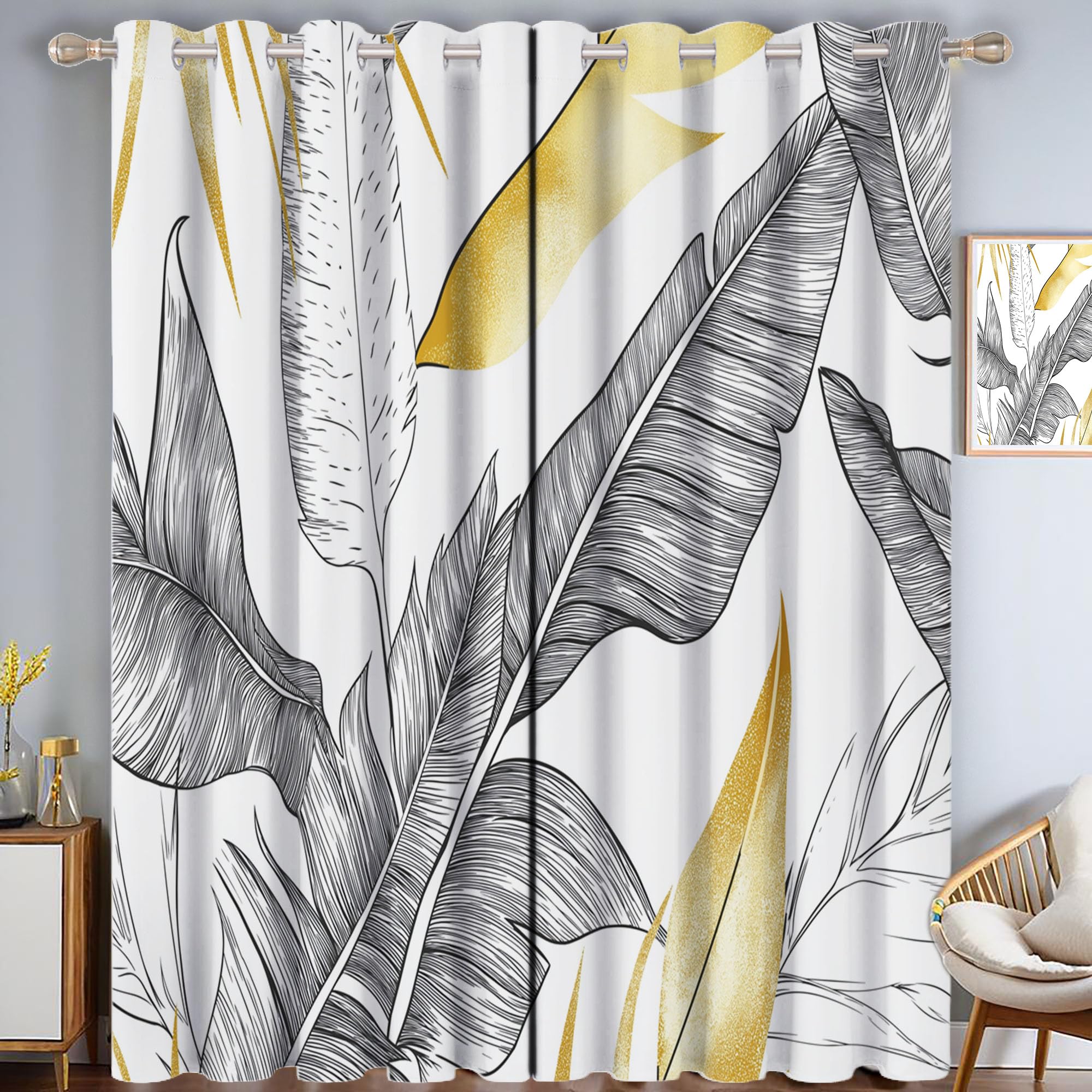 Rideau à oeillets pour chambre salon au style tropical chic blanc cassé 200cm