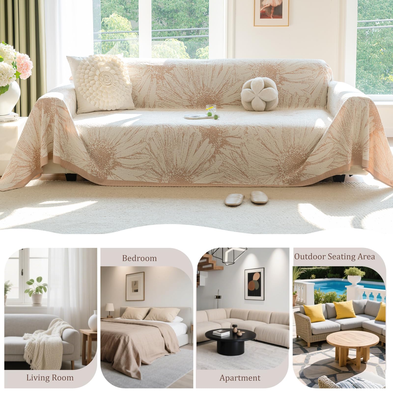 Manta Sofa Verano, Altamente Transpirable y Reversible, Refrescante Ideal para el Verano, Plaid Sofa, Resistente a Arañazos de Gatos, Multitalla para Sofá, Cama 180 * 130cm-Marrón