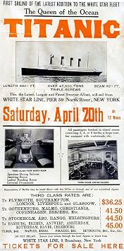 1912 Titanic R.M.S. White Star Maiden Voyage Largest Ocean Liner The Ship of Dreams Copy of Original Vintage Travel Advertisement Poster Print. 7 x 13.5 inches.