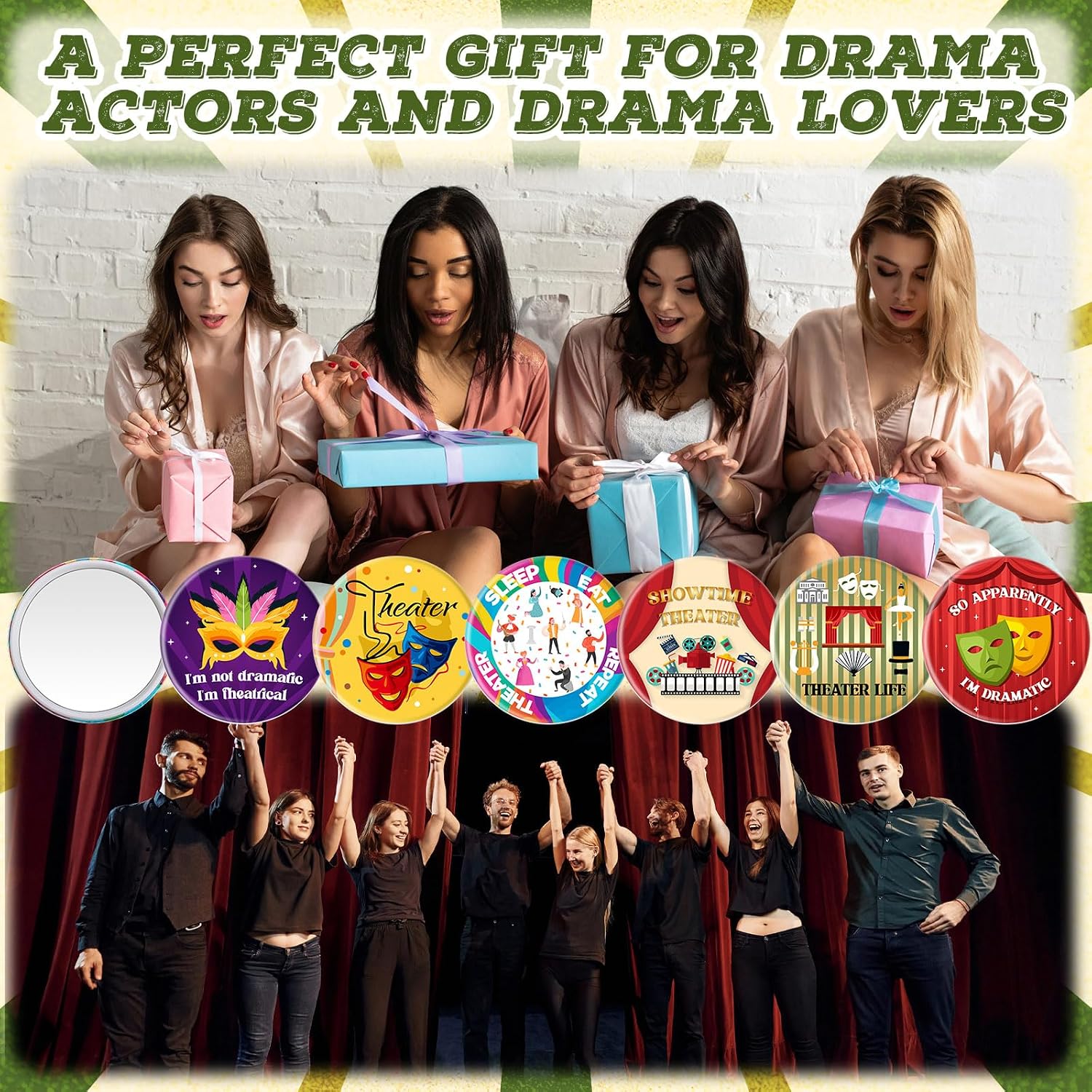 Yalikop 24 Pieces Theater Gifts for Women Men, Theatre Life Mini Makeup Mirrors Portable Pocket Mirrors Musical Broadway Theatre Lover Gift for Director Thespian Writer Actor or Acting Enthusiasts
