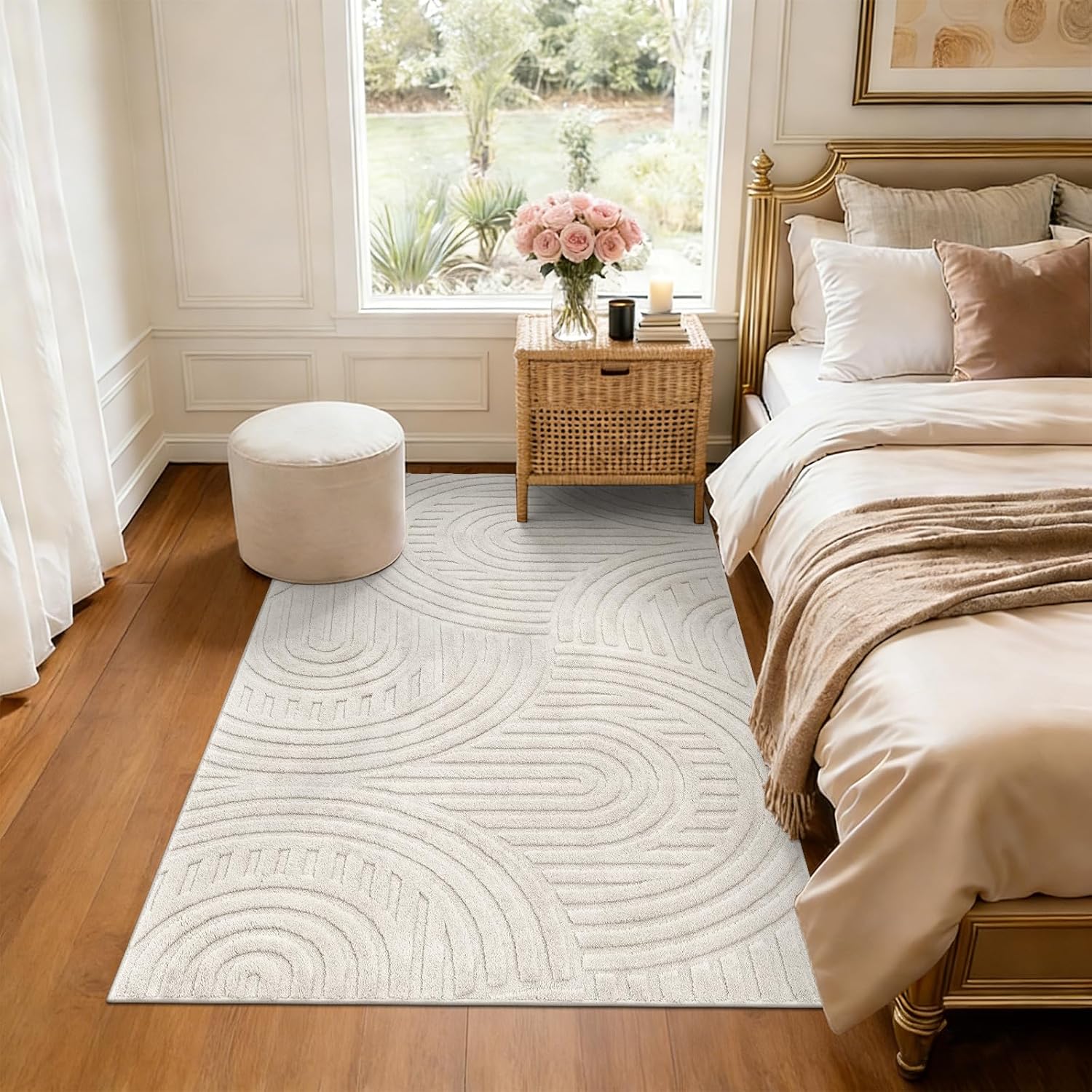 Pauwer Area Rugs for Living Room 3x5, Non Slip Machine Washable Boho Neutral Modern Rug, Soft Fluffy Carpet for Bedroom Dining Room Nursery Office Indoor Farmhouse, Beige