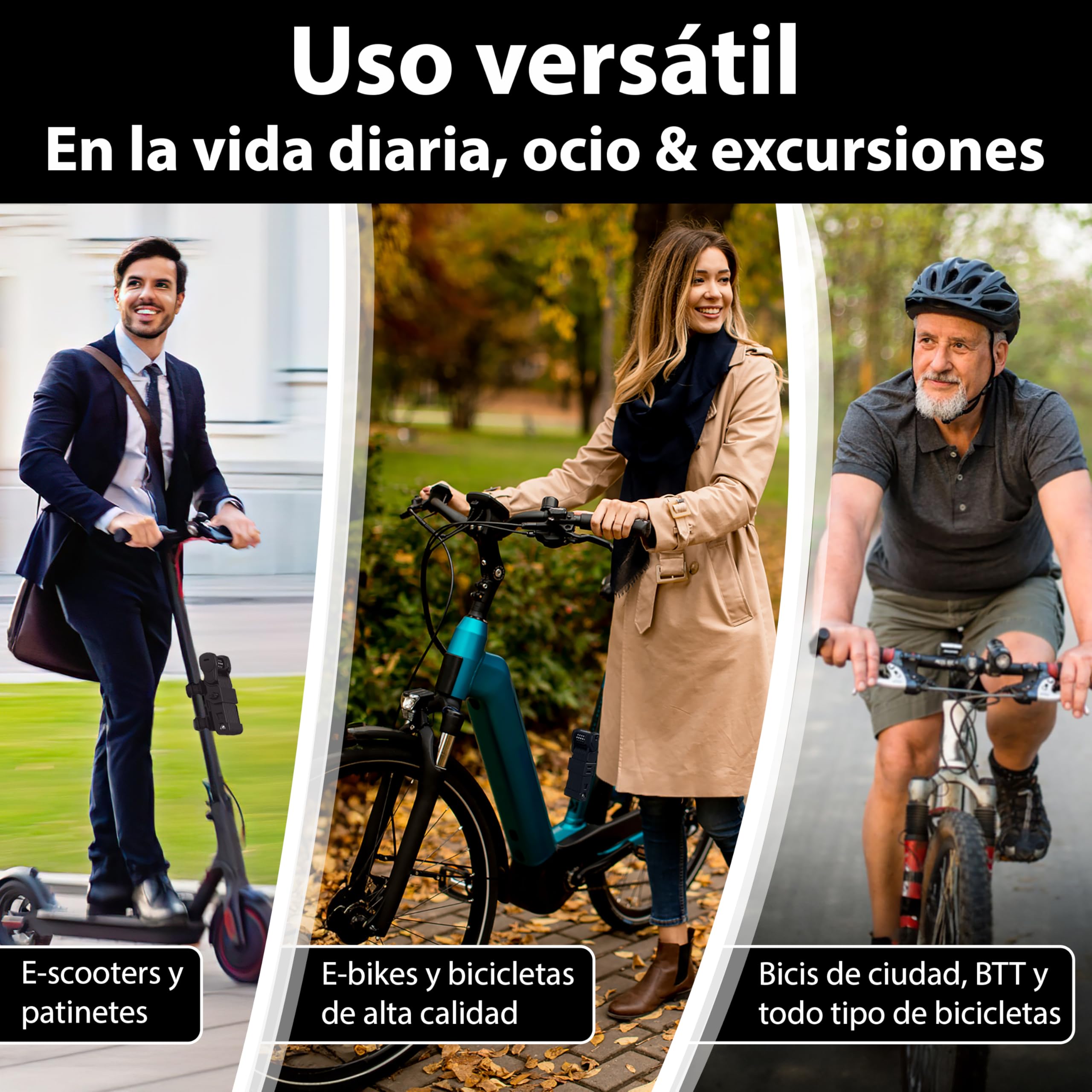 KOHLBURG Candado de bicicleta de combinación con código | 101 cm de largo | Repele cortapernos, código de 5 cifras, candado plegable con soporte, alta seguridad, para bicicleta, scooter y e-bike