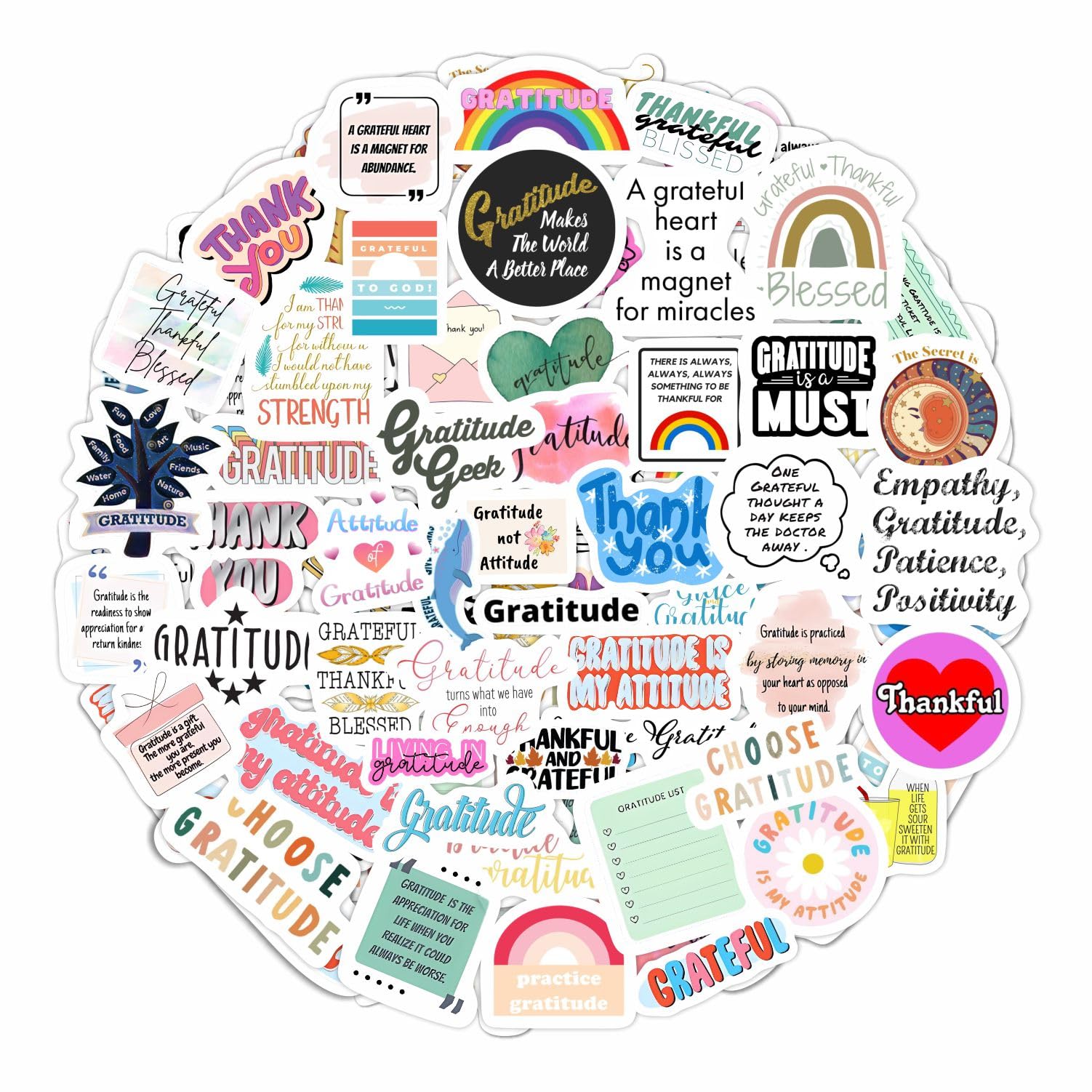 BulbaCraftGratitude Stickers for Water Bottle and Laptop - Inspirational Party Favors & Decorations, Waterproof Vinyl Positive Decals, Thankfulness Stickers Laptop Decals, Gifts for Women & Men