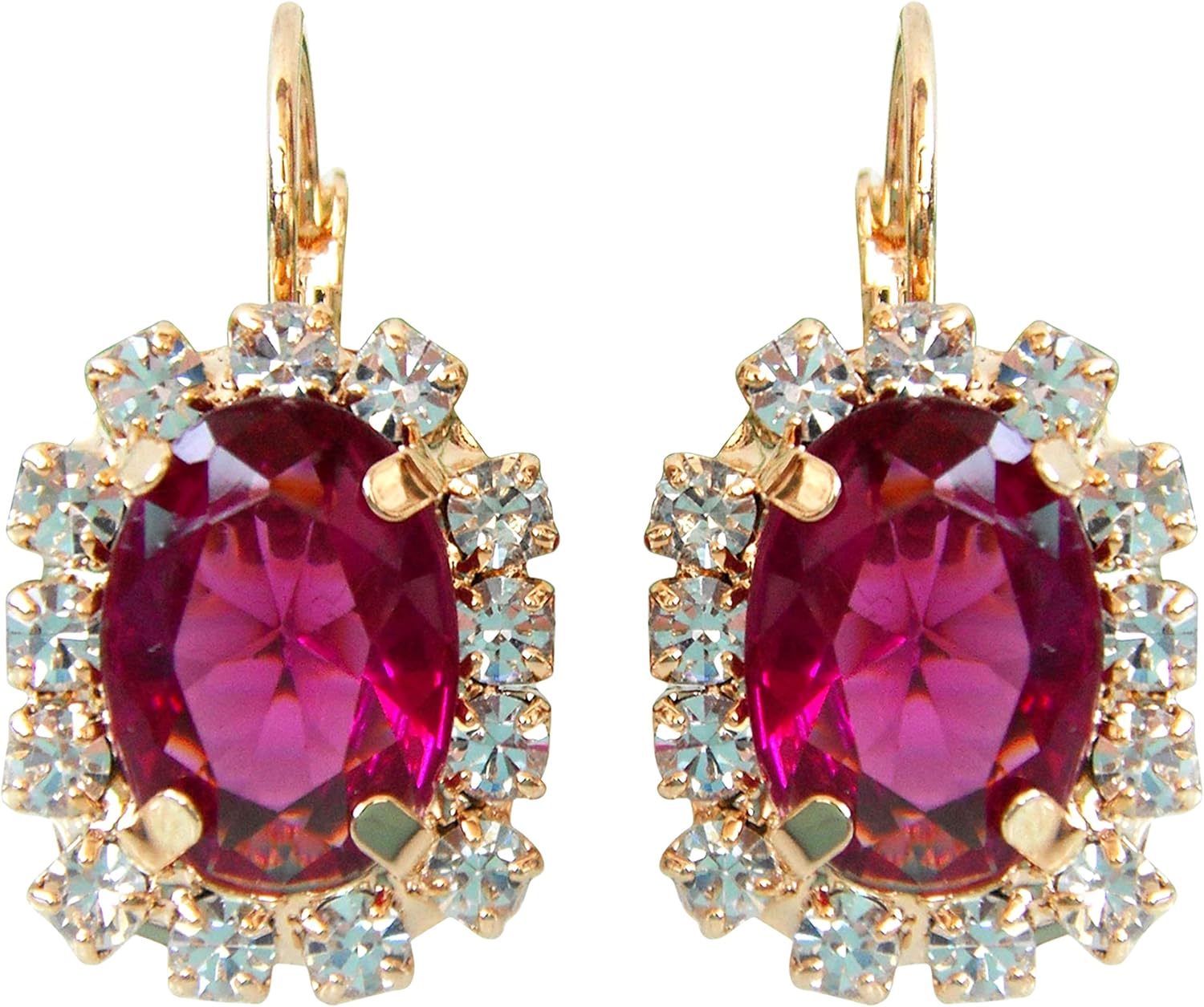 Navachi 18k Gold Plated Crystal Oval Zircon Hoop Leverback Earrings