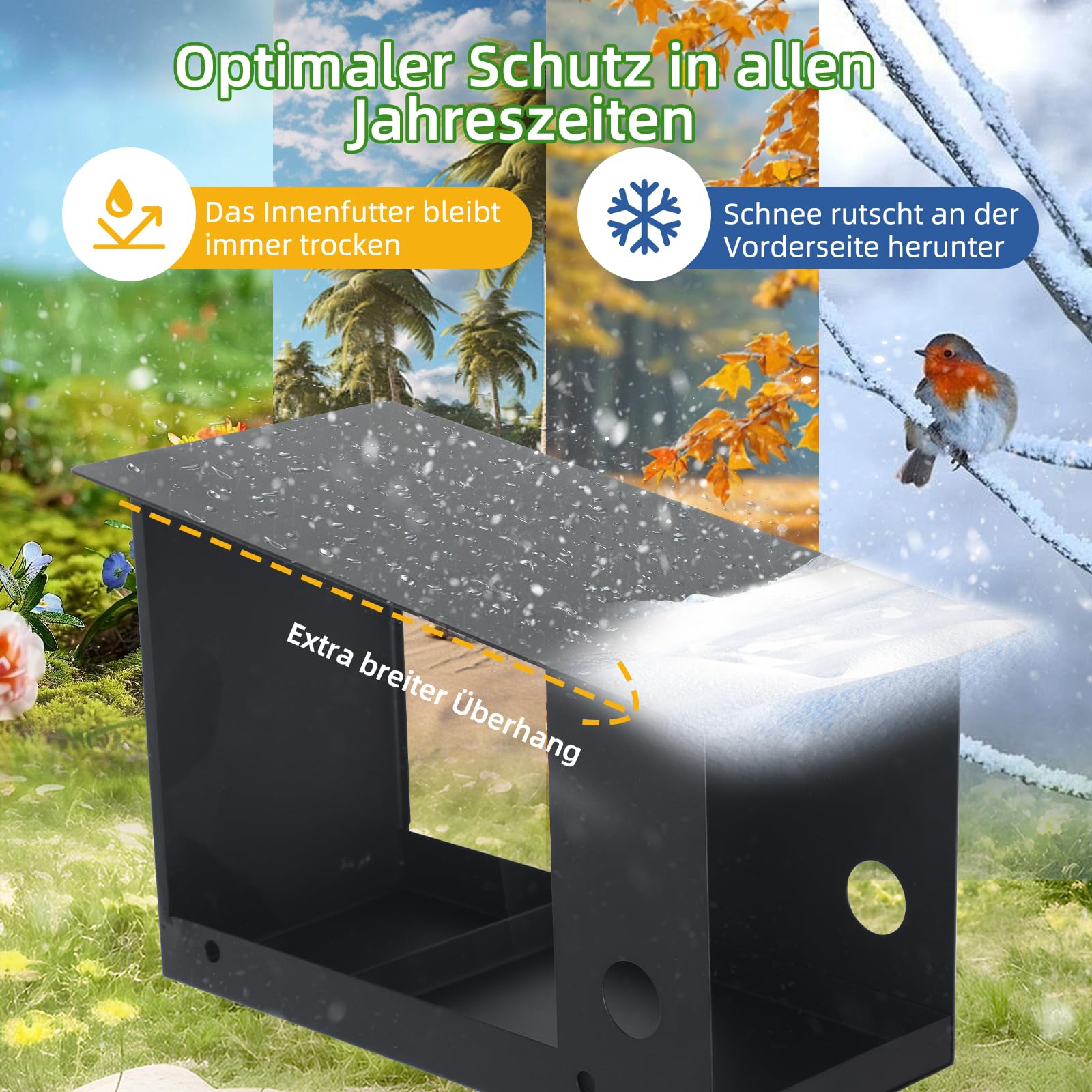 Pajarera con soporte, resistente a la intemperie, comedero para pájaros de acero inoxidable, comedero para pájaros de pie, 3 en 1, con techo de metal resistente a la intemperie, comedero para pájaros