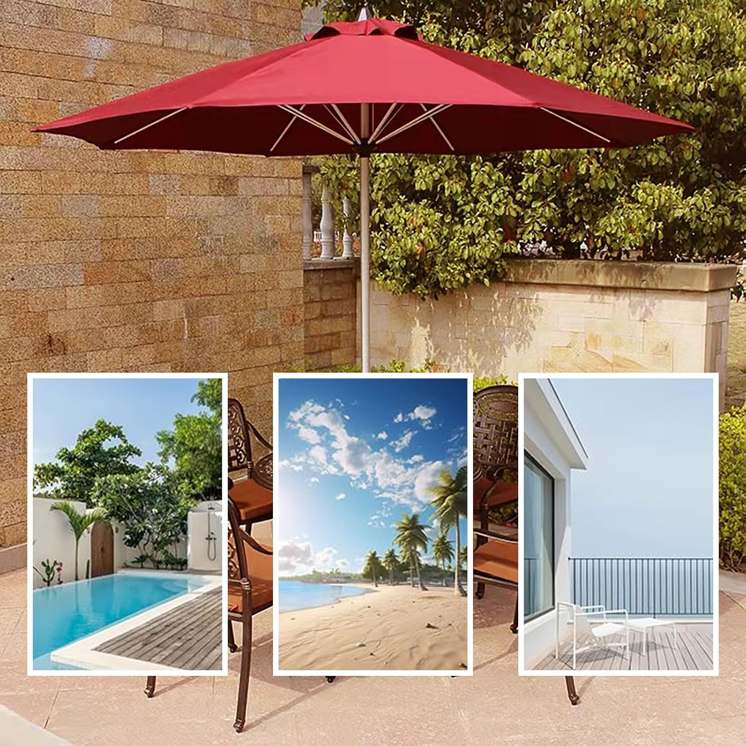 Outdoor Umbrella Replacement Canopy - Market Umbrella Top for 6 Ribs, Waterproof Sunshade Cover, Durable Patio Umbrella Canopy for Garden, Deck, and Pool Use