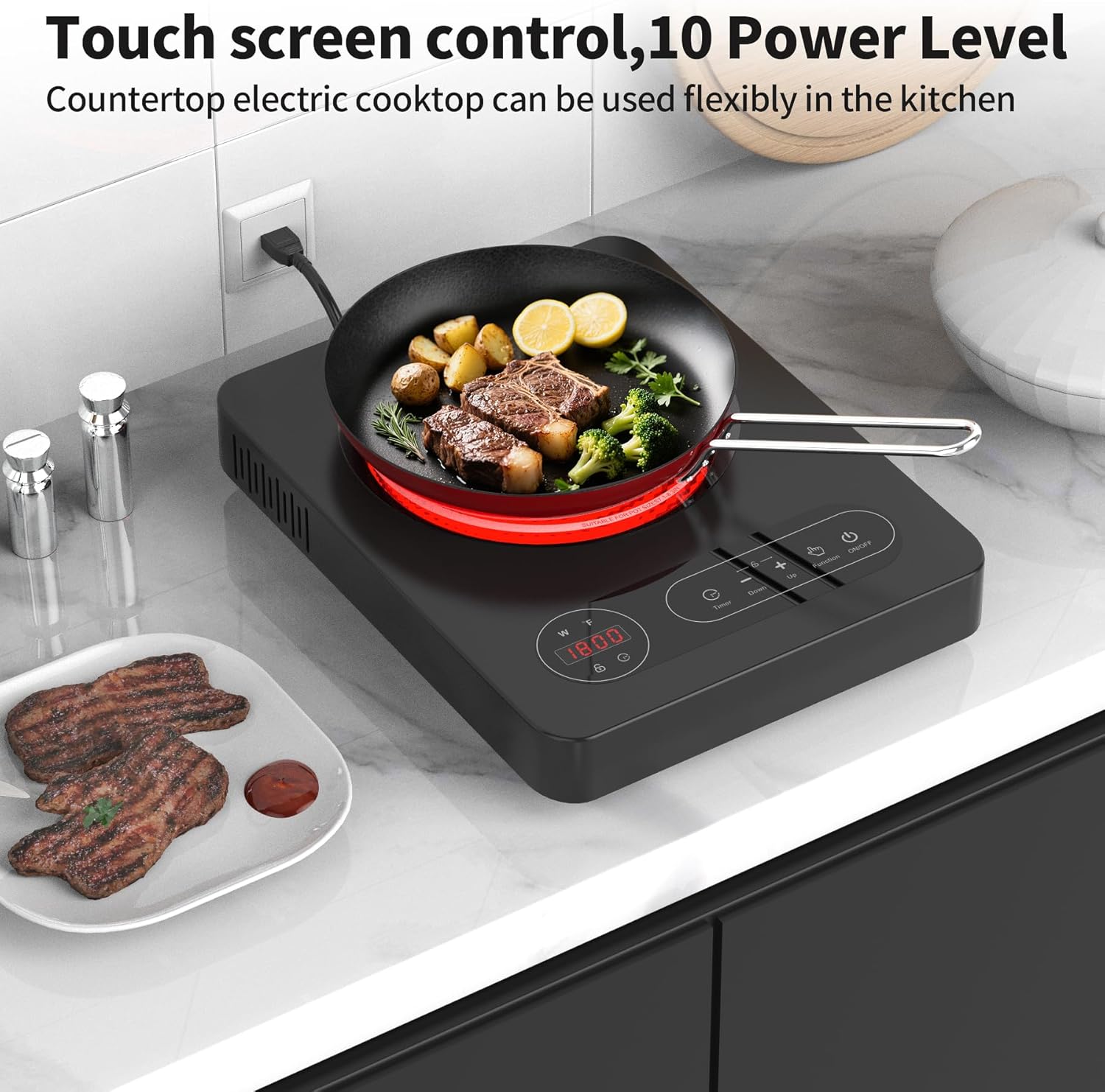 VBGK Single Burner Electric Cooktop,110V 1800W Electric Stove Top with LED Touch Control, 10 Power Levels, 4 hTimer, Safety Lock,Portable single burner cooktop