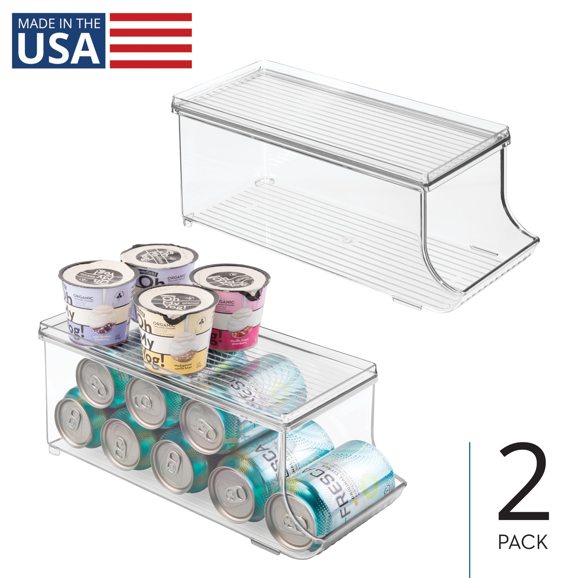 InterDesign iDesign - Organizer per lattine con coperchio, per dispensa o frigorifero, set da 2, trasparente