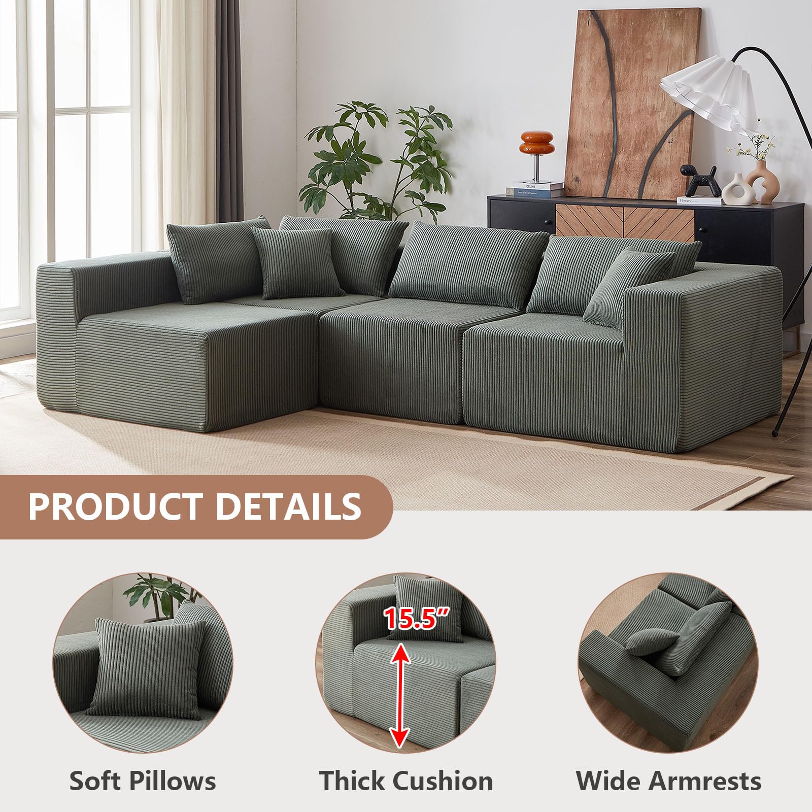 mi_ソファー大 Amazon.com: 104'' L-Shaped Sofa Sectional Couch, Modern L