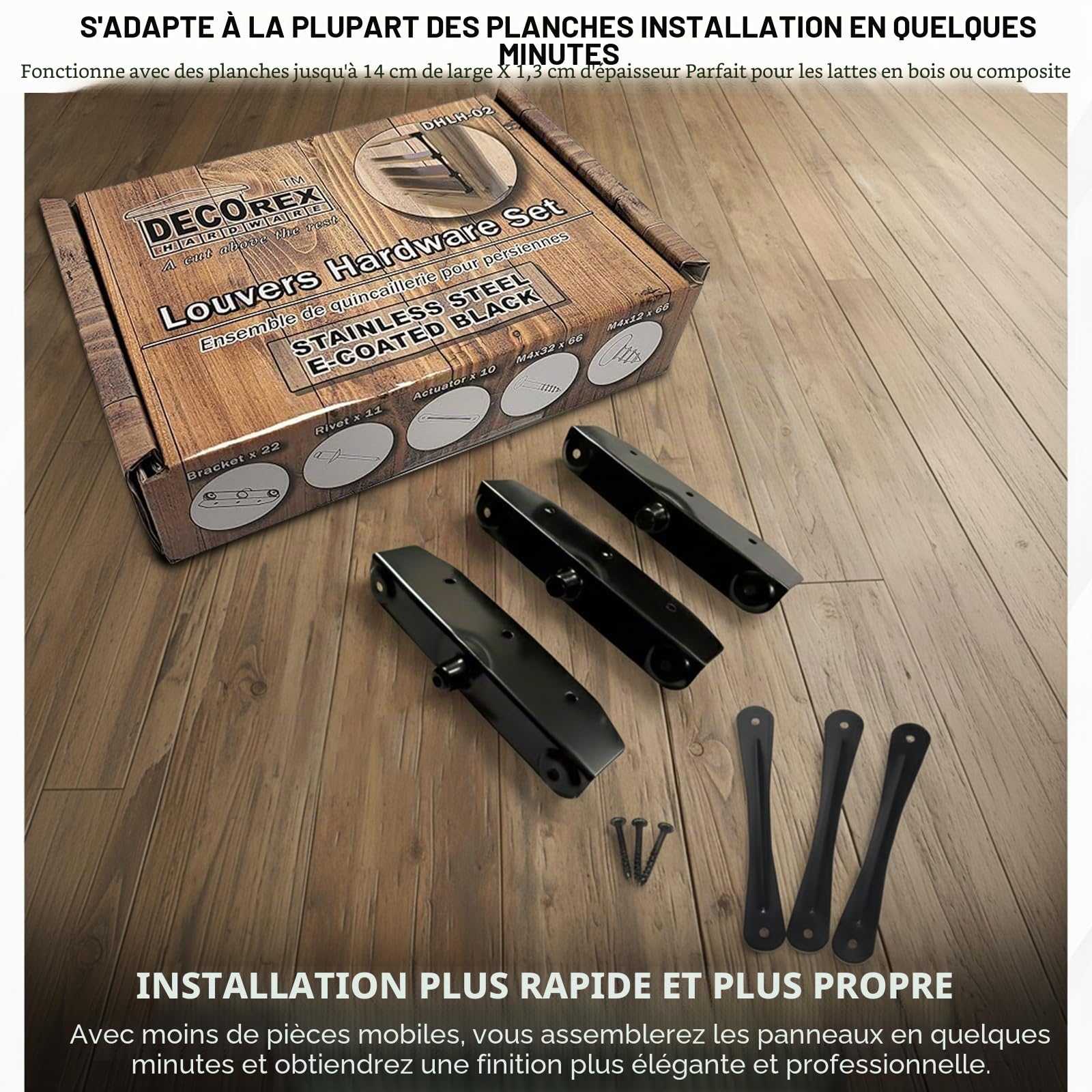 DHLH-02 Kit de quincaillerie pour Stores et Volets roulants en Acier Inoxydable avec revêtement E Noir 11 Planches