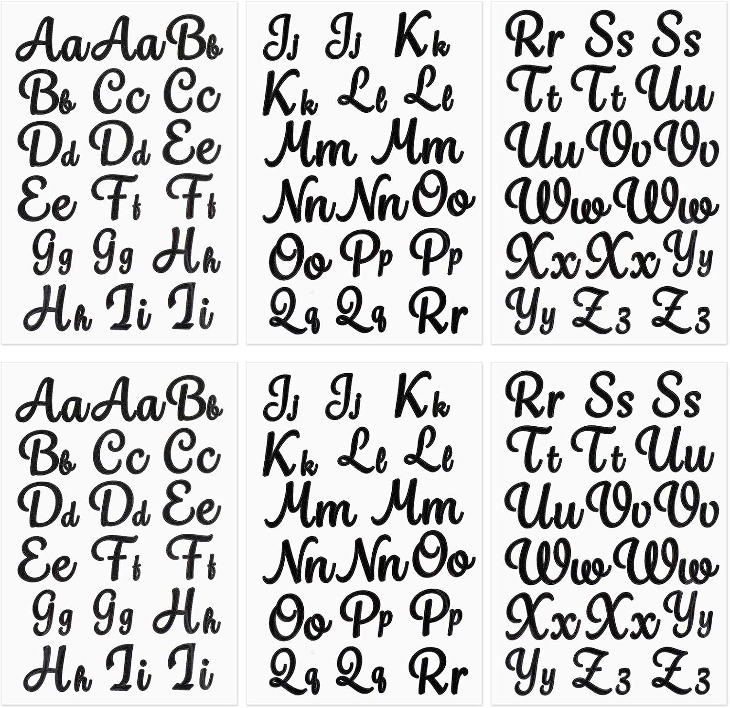 6 Sheet Iron-on Letters Upper and Lower Iron-on Alphabet Letters Soft Flock Iron-on Letters Flocking Alphabet Heat Transfer Vinyl Letters for T-Shirts Clothes Bags Hats DIY Projects Decor (Black)